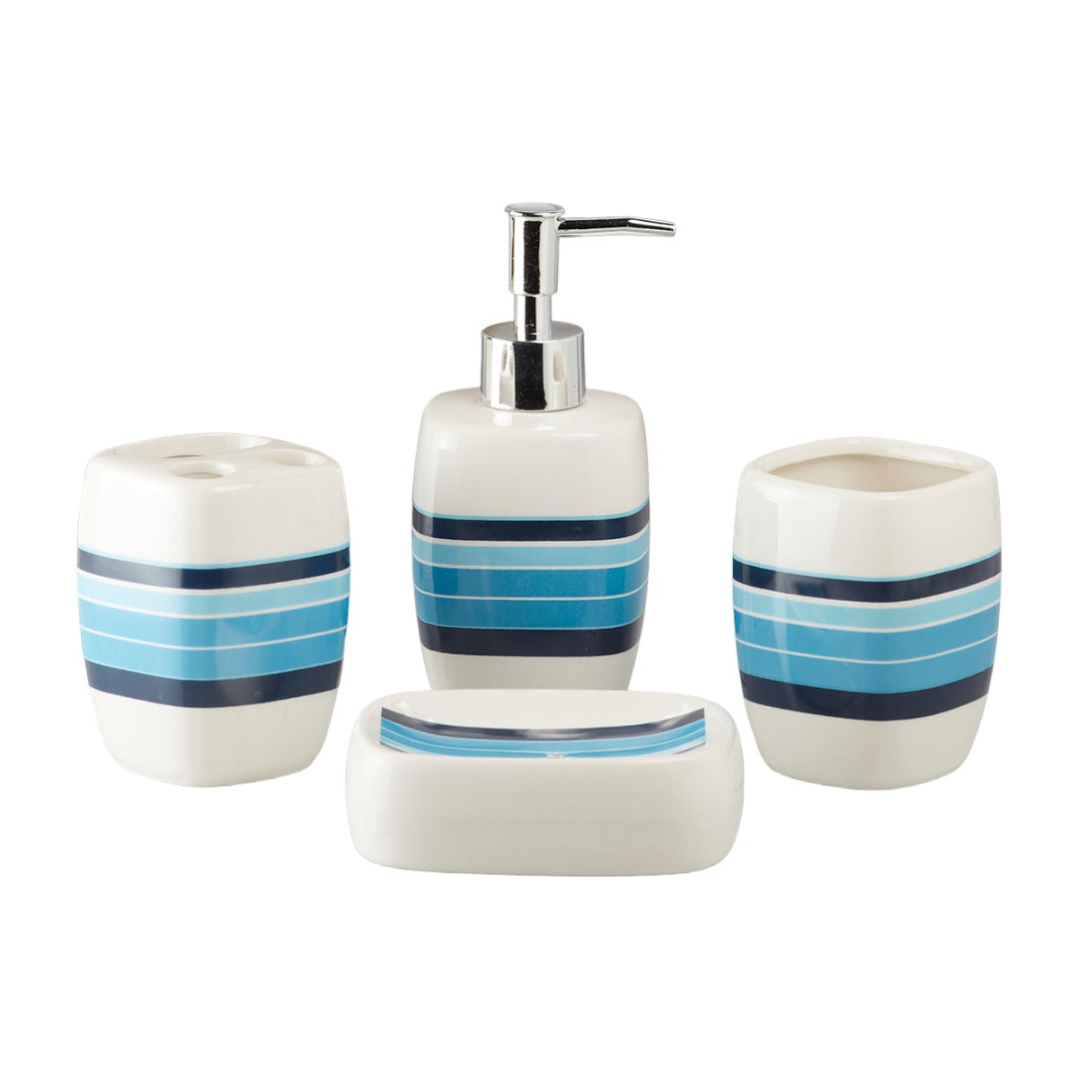 Ceramic Bathroom Accessories Set of 4 with Soap Dispenser (10217)