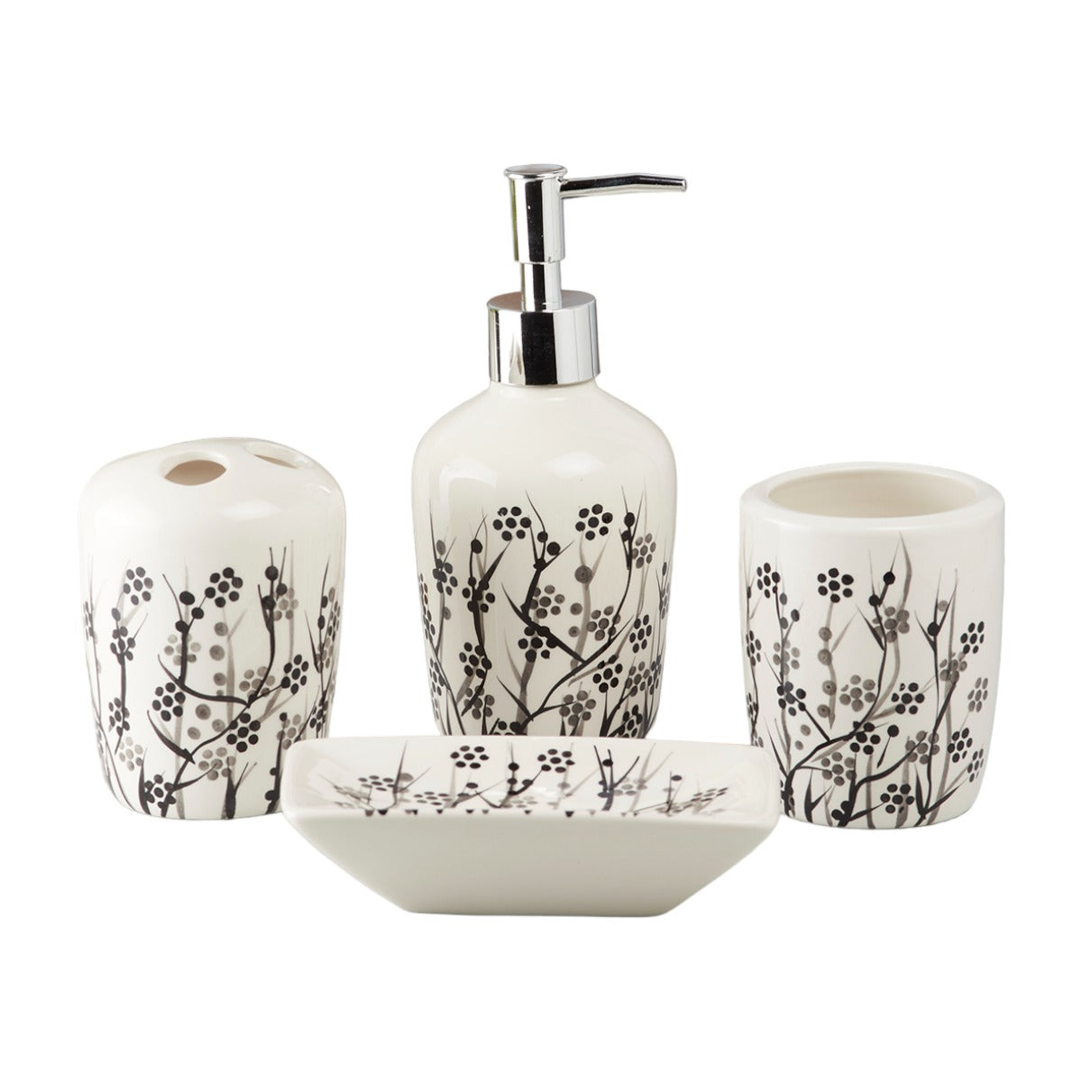 Ceramic Bathroom Set of 4 with Soap Dispenser (10219)