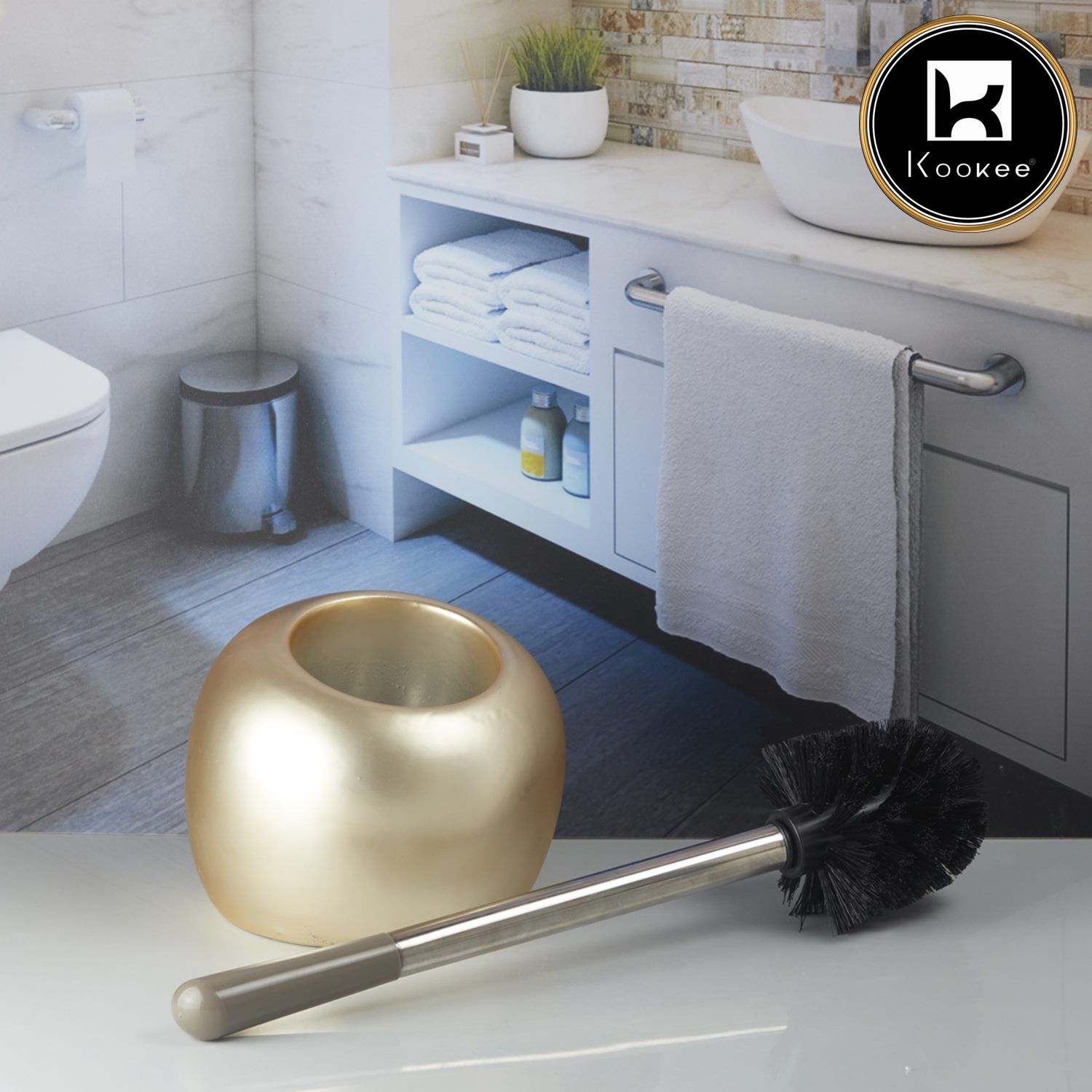 Kookee Ceramic Toilet Brush Holders, Gold, ART10220