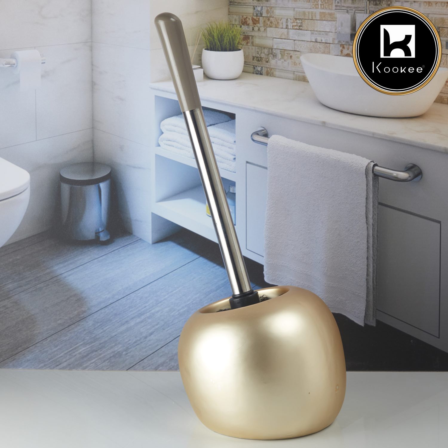 Kookee Ceramic Toilet Brush Holders, Gold, ART10220