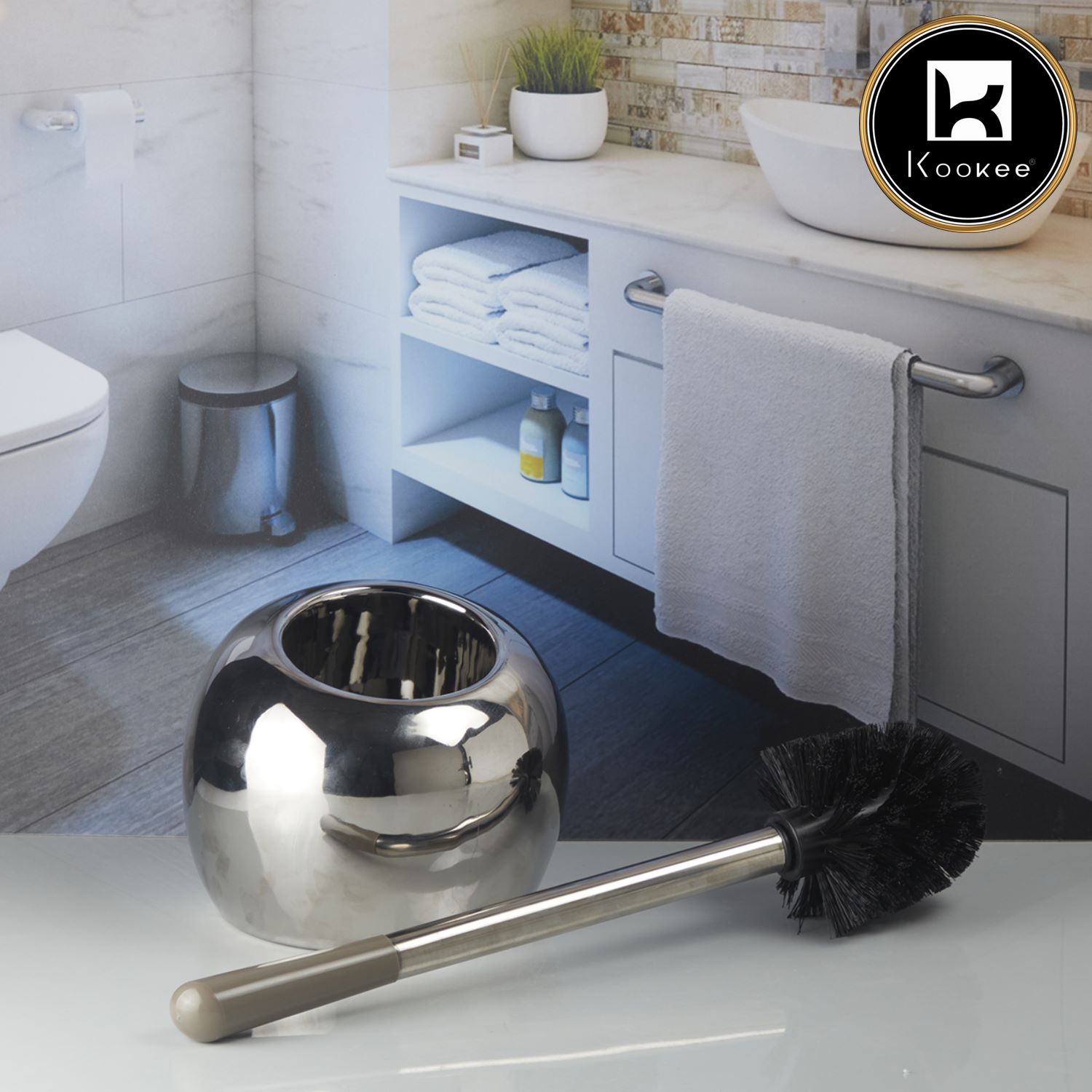 Kookee Ceramic Toilet Brush Holders, Silver, ART10221