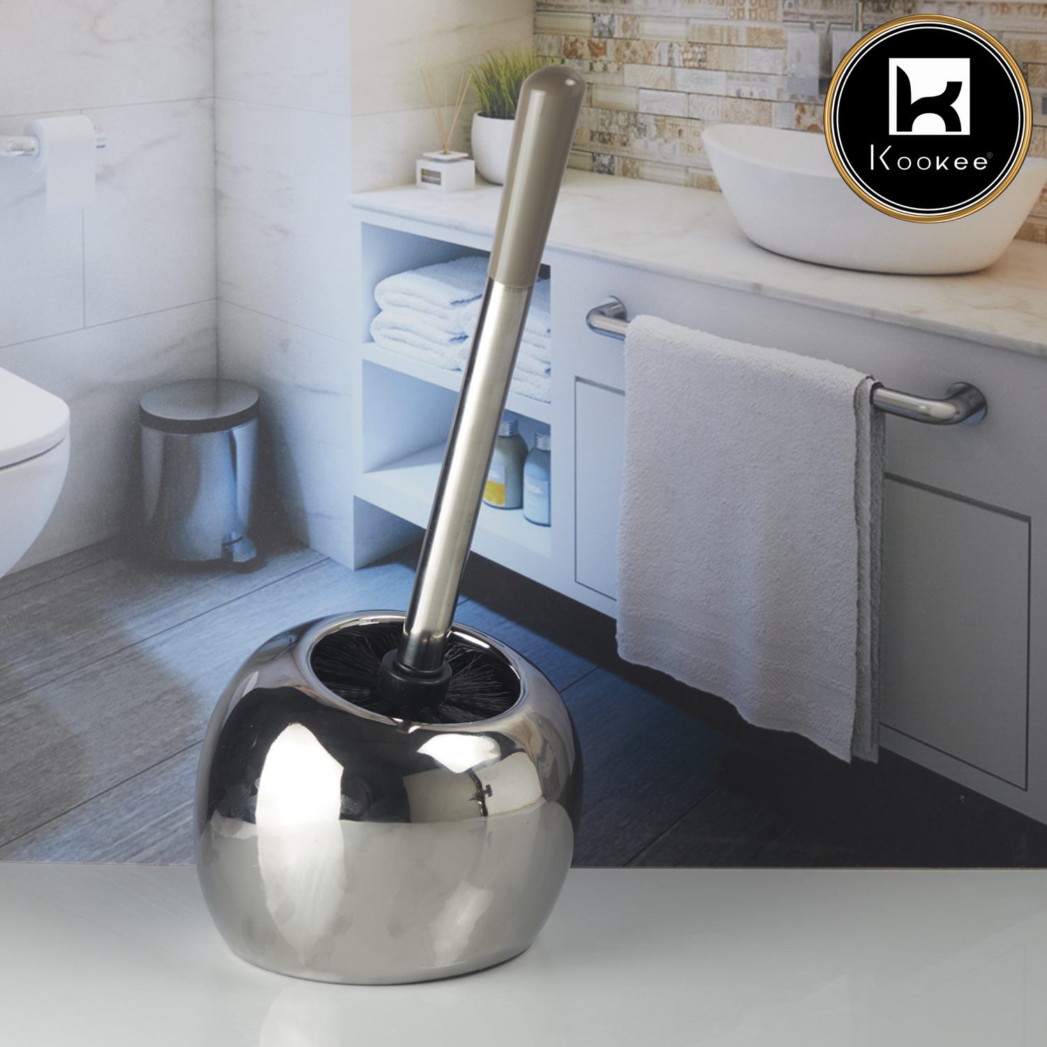 Kookee Ceramic Toilet Brush Holders, Silver, ART10221
