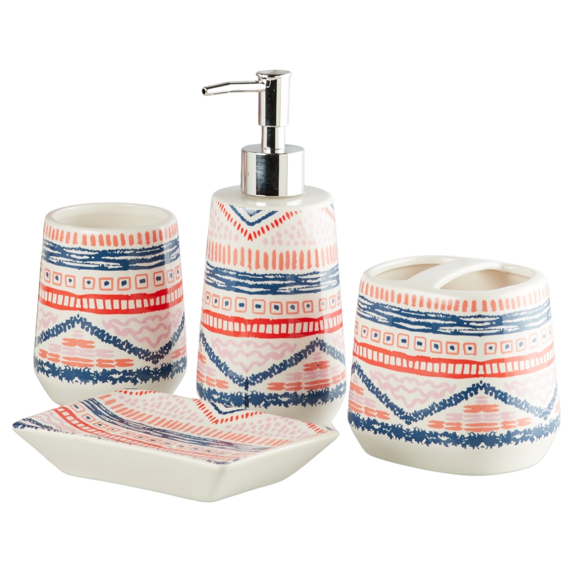 Ceramic Bathroom Set of 4 with Soap Dispenser (V-CBS-026-2)