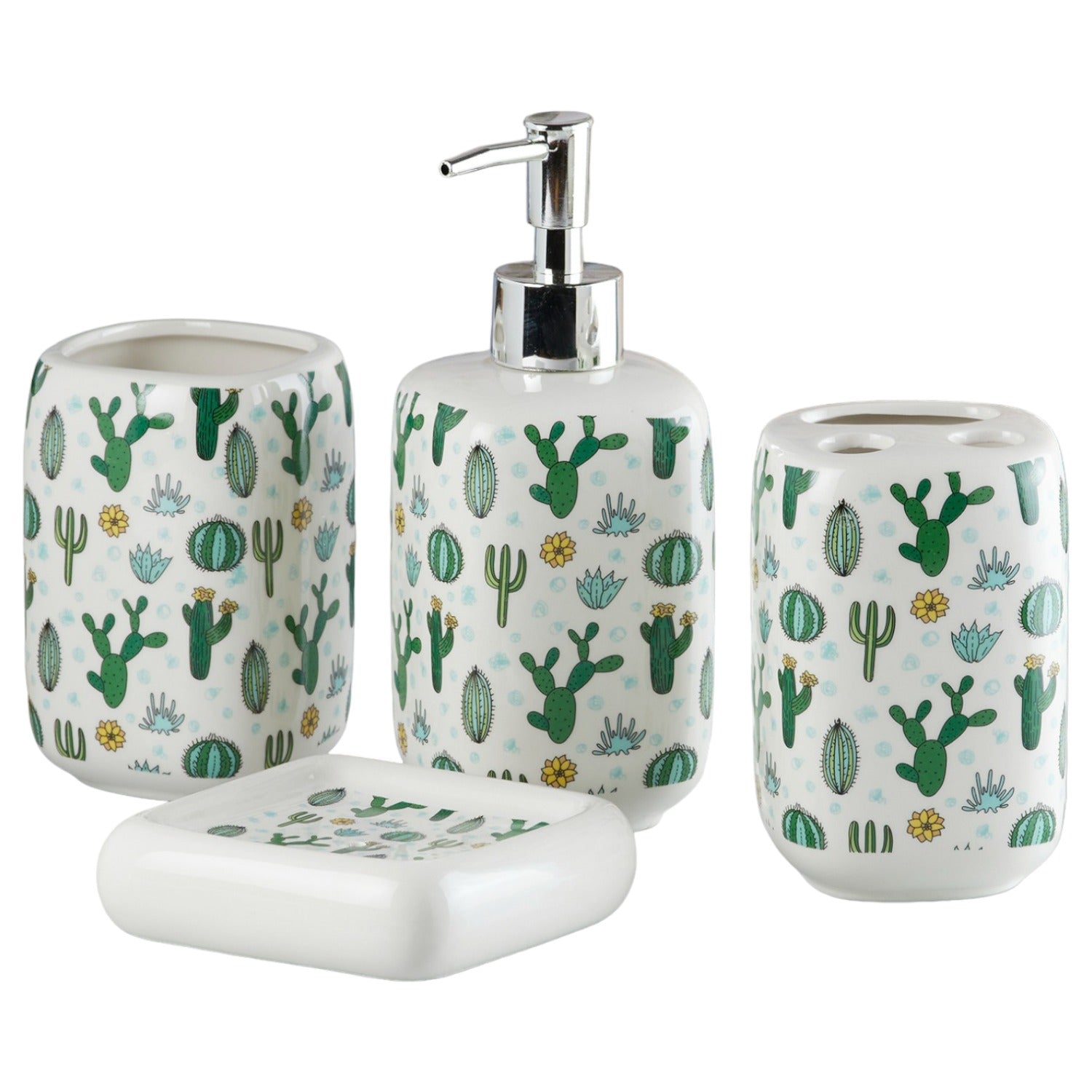 Ceramic Bathroom Set of 4 with Soap Dispenser (10233)