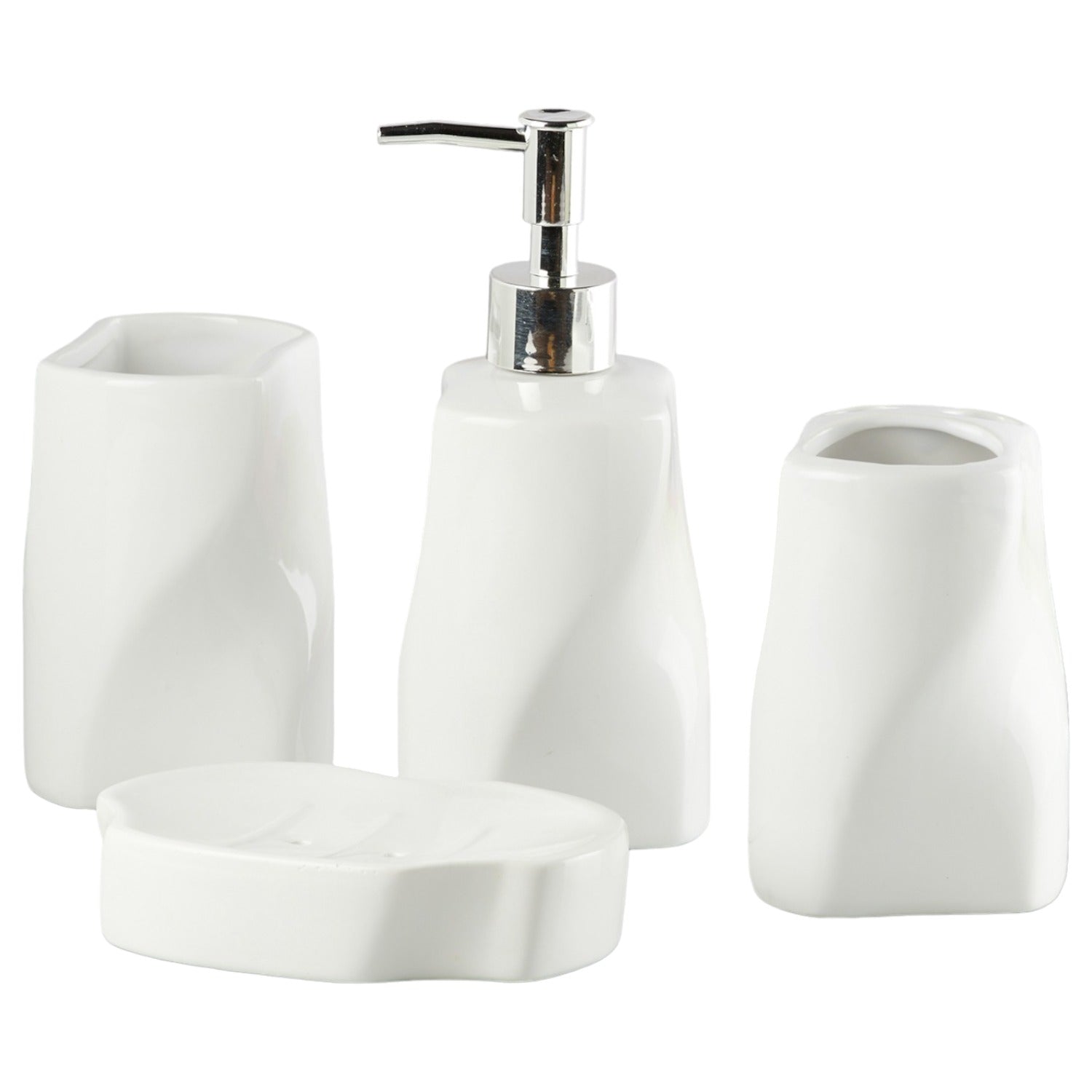 Ceramic Bathroom Set of 4 with Soap Dispenser (10236)