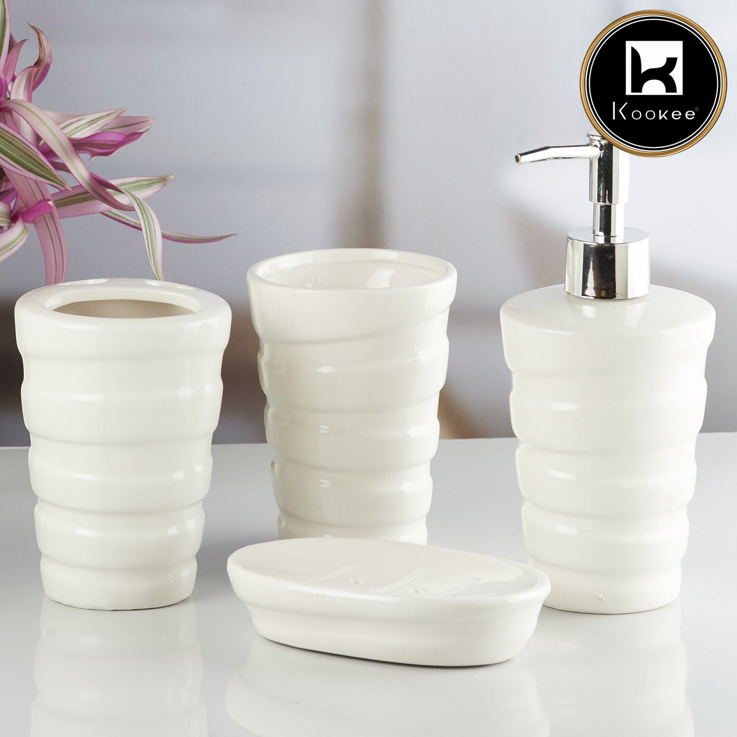Kookee Ceramic Bathroom Sets, White, ART10237