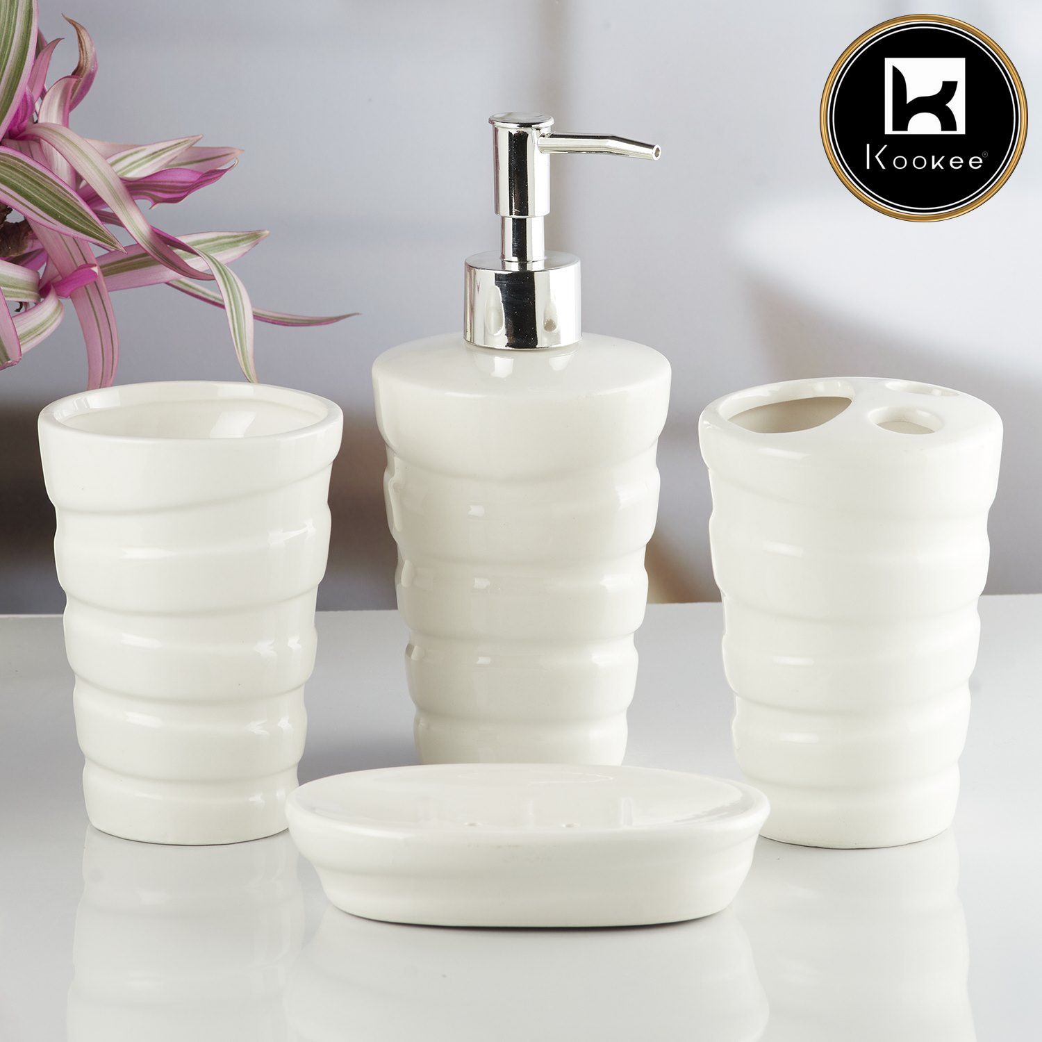 Kookee Ceramic Bathroom Sets, White, ART10237