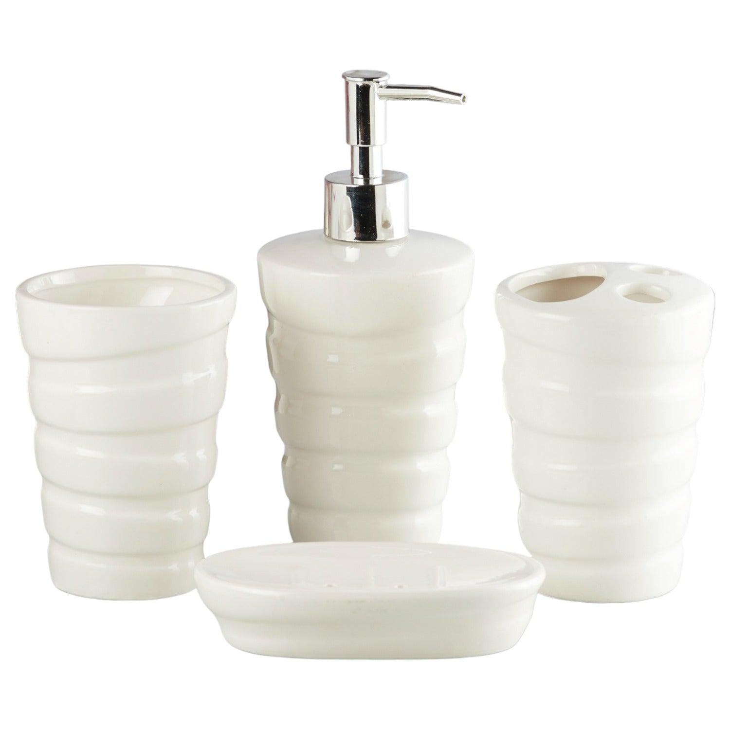 Ceramic Bathroom Set of 4 with Soap Dispenser (10237)