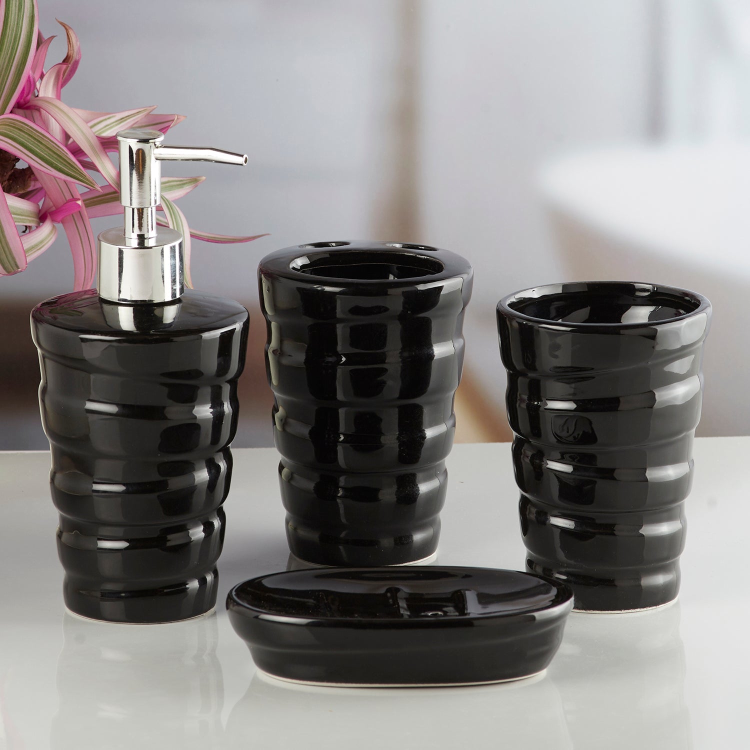 Ceramic Bathroom Set of 4 with Soap Dispenser (10237)