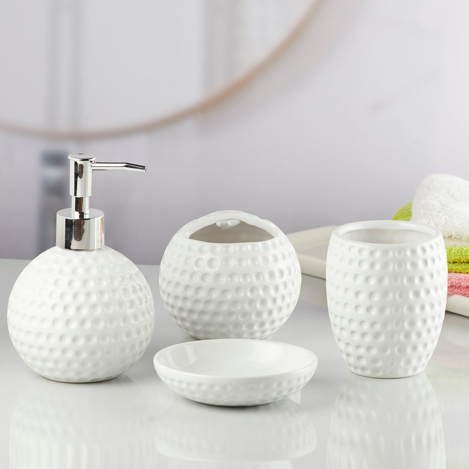 Ceramic Bathroom Set of 4 with Soap Dispenser (10239)