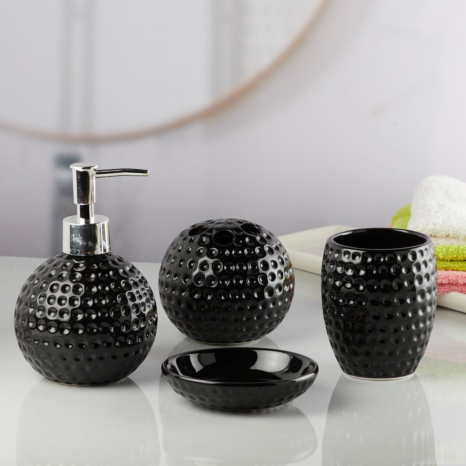 Ceramic Bathroom Set of 4 with Soap Dispenser (10239)