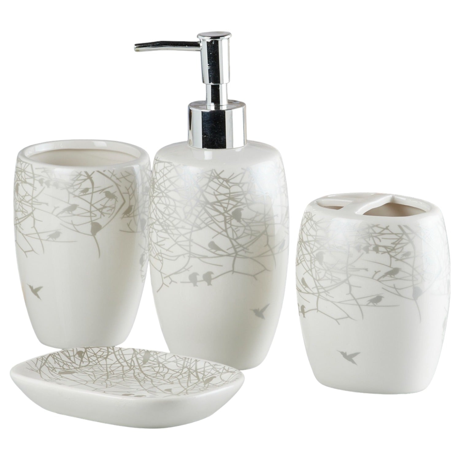 Ceramic Bathroom Accessories Set of 4 with Soap Dispenser (10241)
