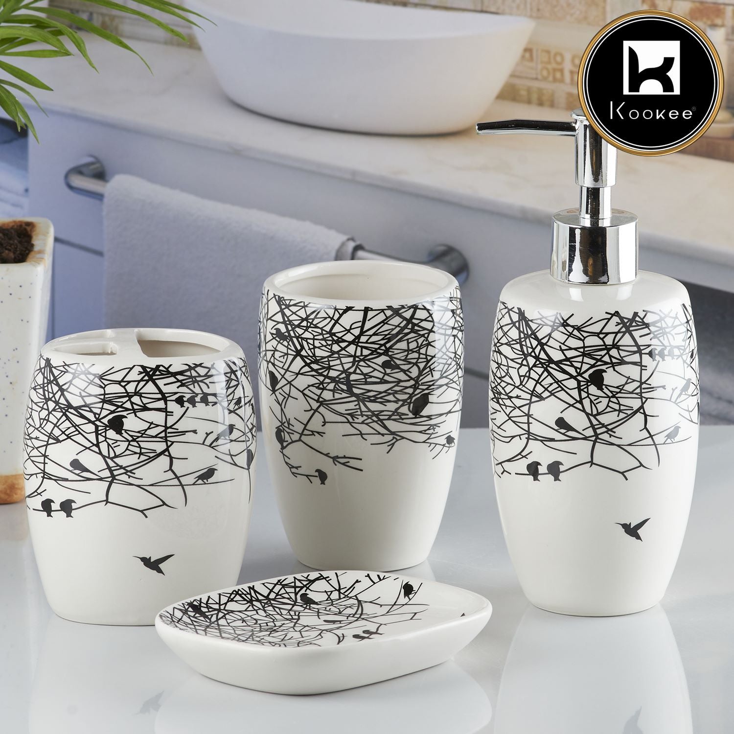 Kookee Ceramic Bathroom Sets, White, ART10242