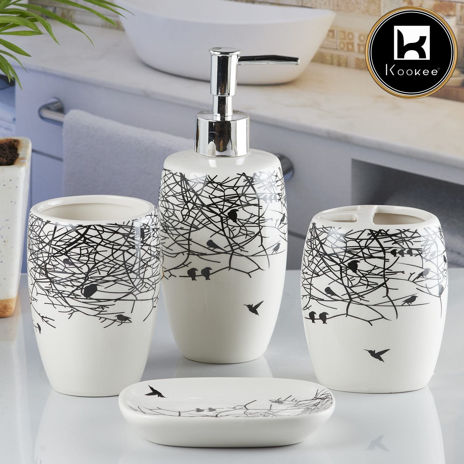 Kookee Ceramic Bathroom Sets, White, ART10242