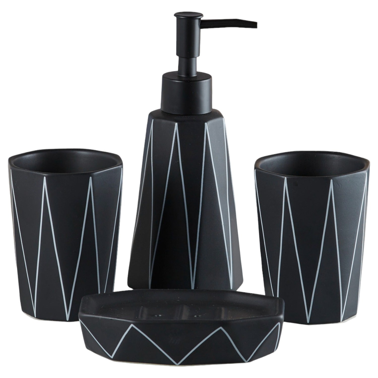 Ceramic Bathroom Accessories Set of 4 with Soap Dispenser (10243)