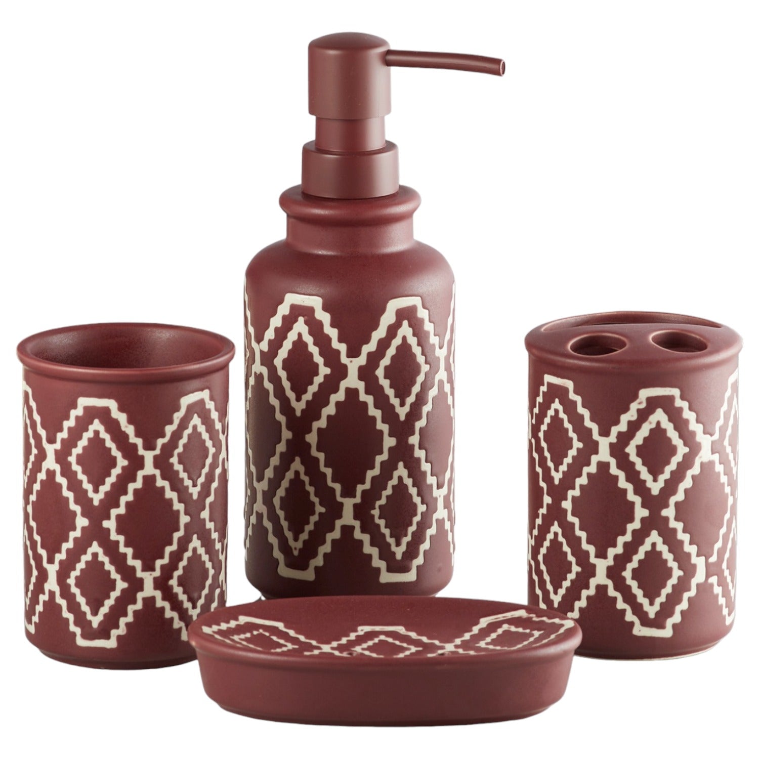 Ceramic Bathroom Set of 4 with Soap Dispenser (V-CBS-095)