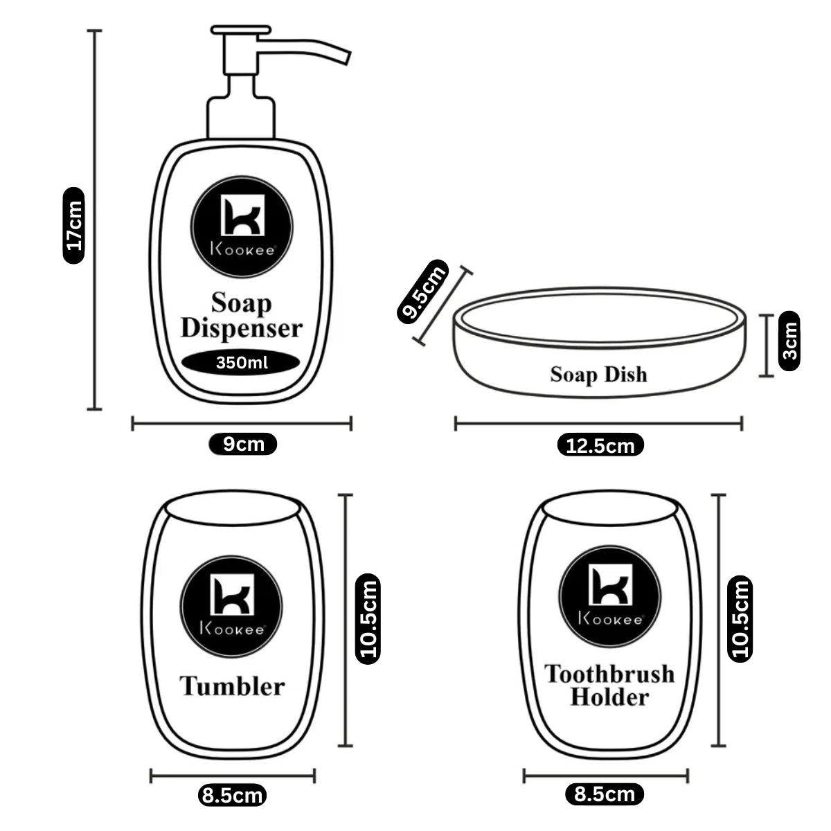 Kookee Ceramic Bathroom Sets, White, ART10250