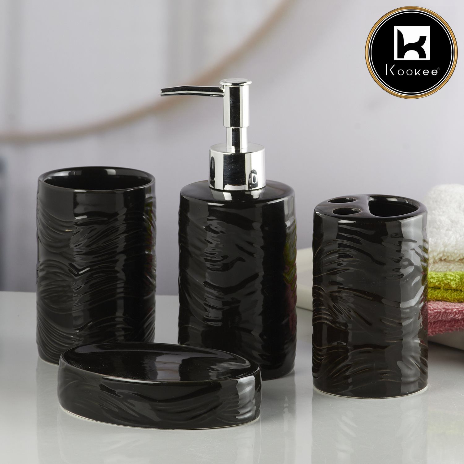 Kookee Ceramic Bathroom Sets, Black, ART10251