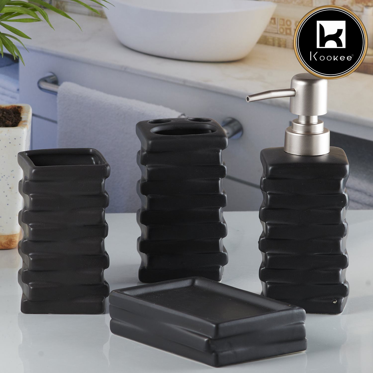 Kookee Ceramic Bathroom Sets, Black, ART10252