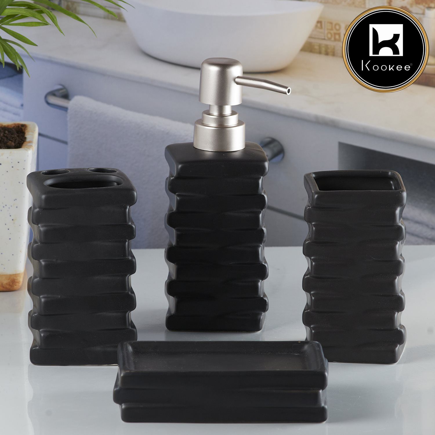 Kookee Ceramic Bathroom Sets, Black, ART10252