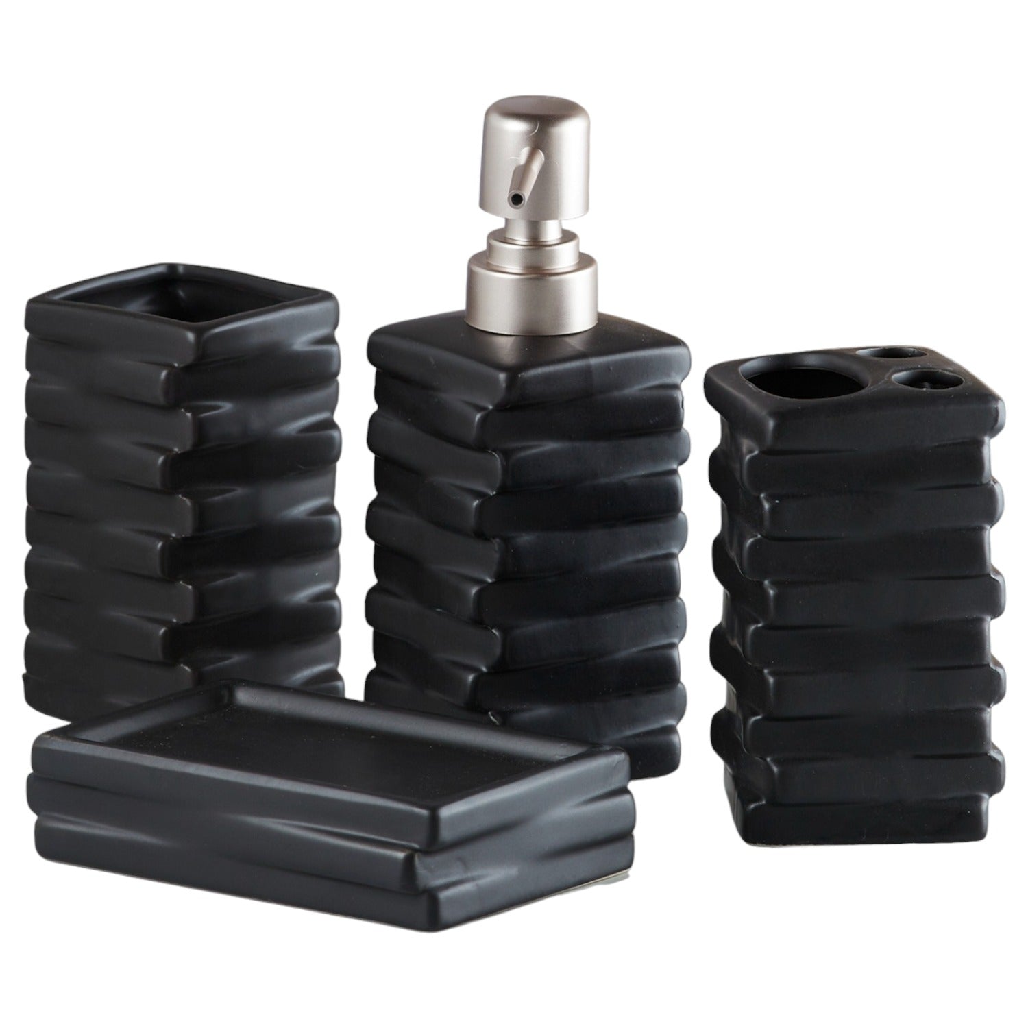 Ceramic Bathroom Set of 4 with Soap Dispenser (10252)