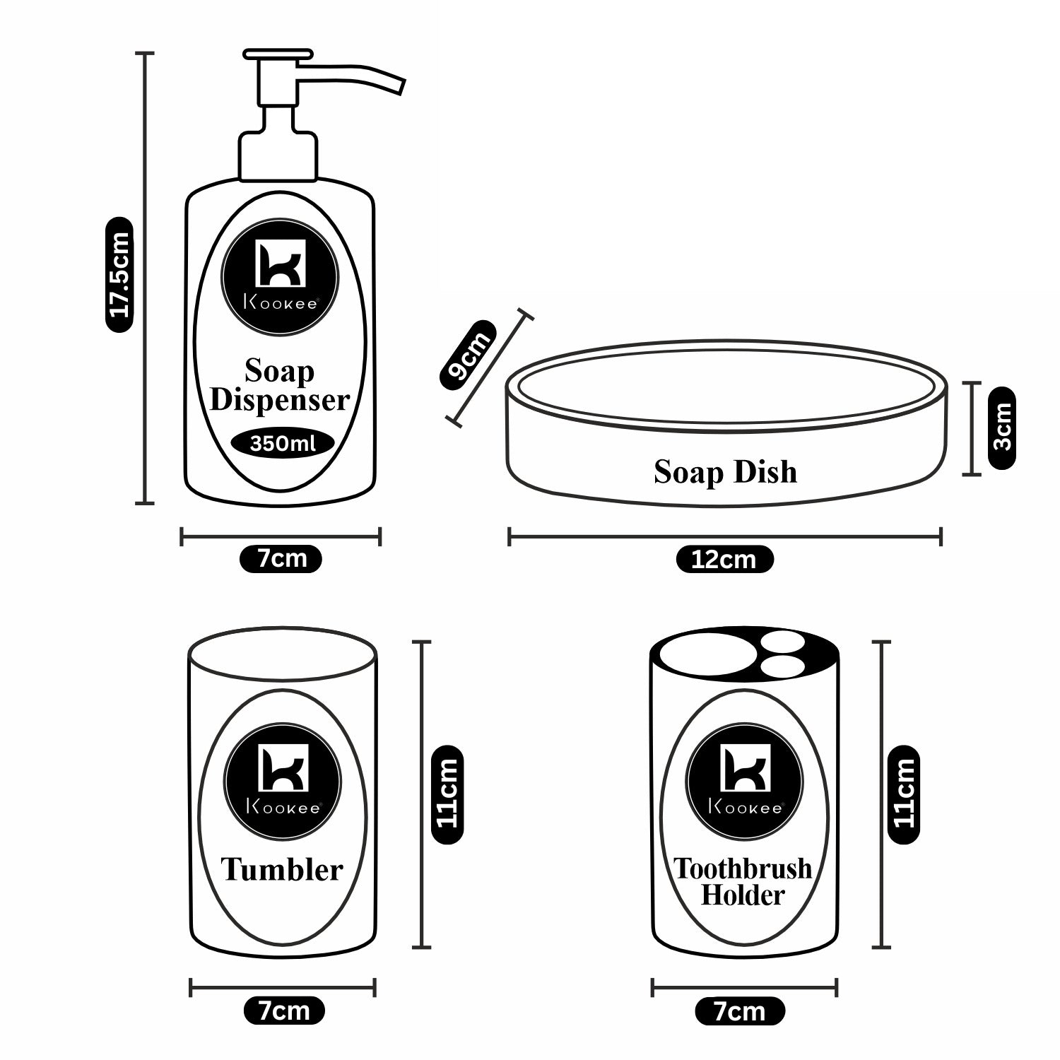 Kookee Ceramic Bathroom Sets, White, ART10253