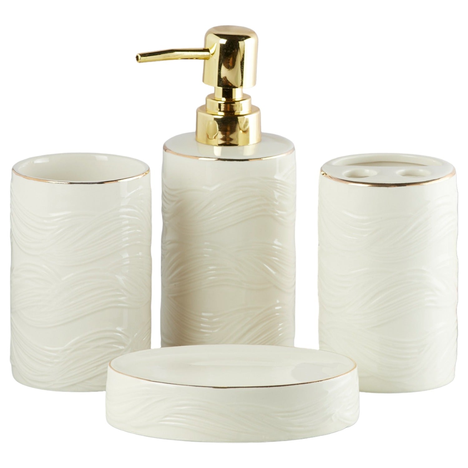 Ceramic Bathroom Set of 4 with Soap Dispenser (10253)