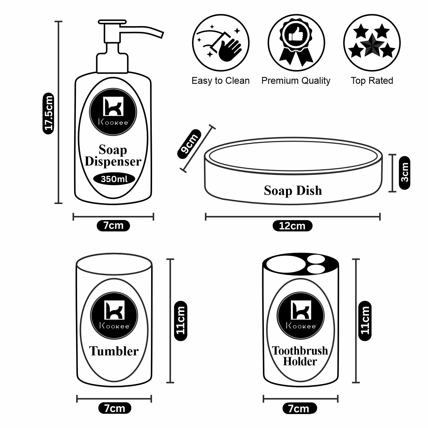 Kookee Ceramic Bathroom Sets, White, ART10255