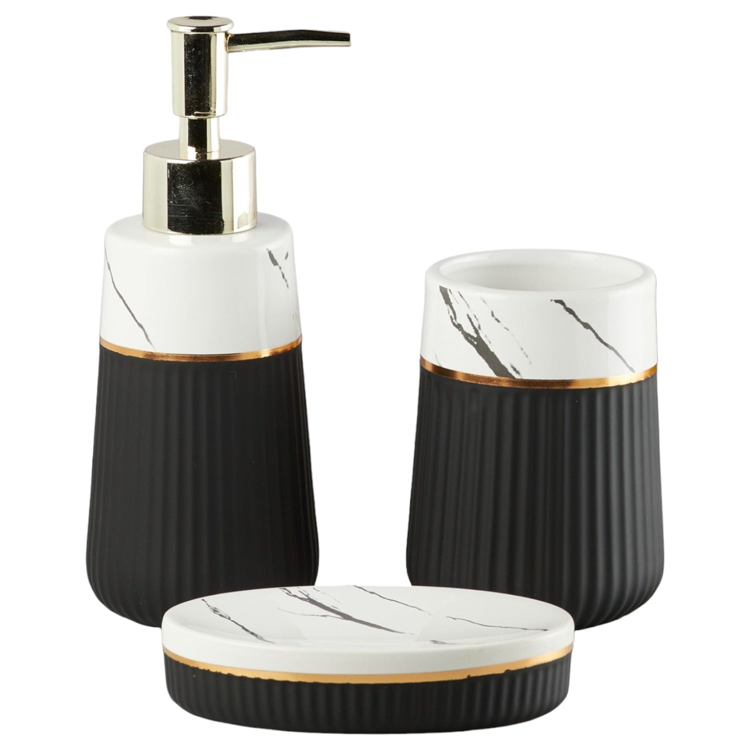 Ceramic Bathroom Accessories Set of 3 with Soap Dispenser (10257)