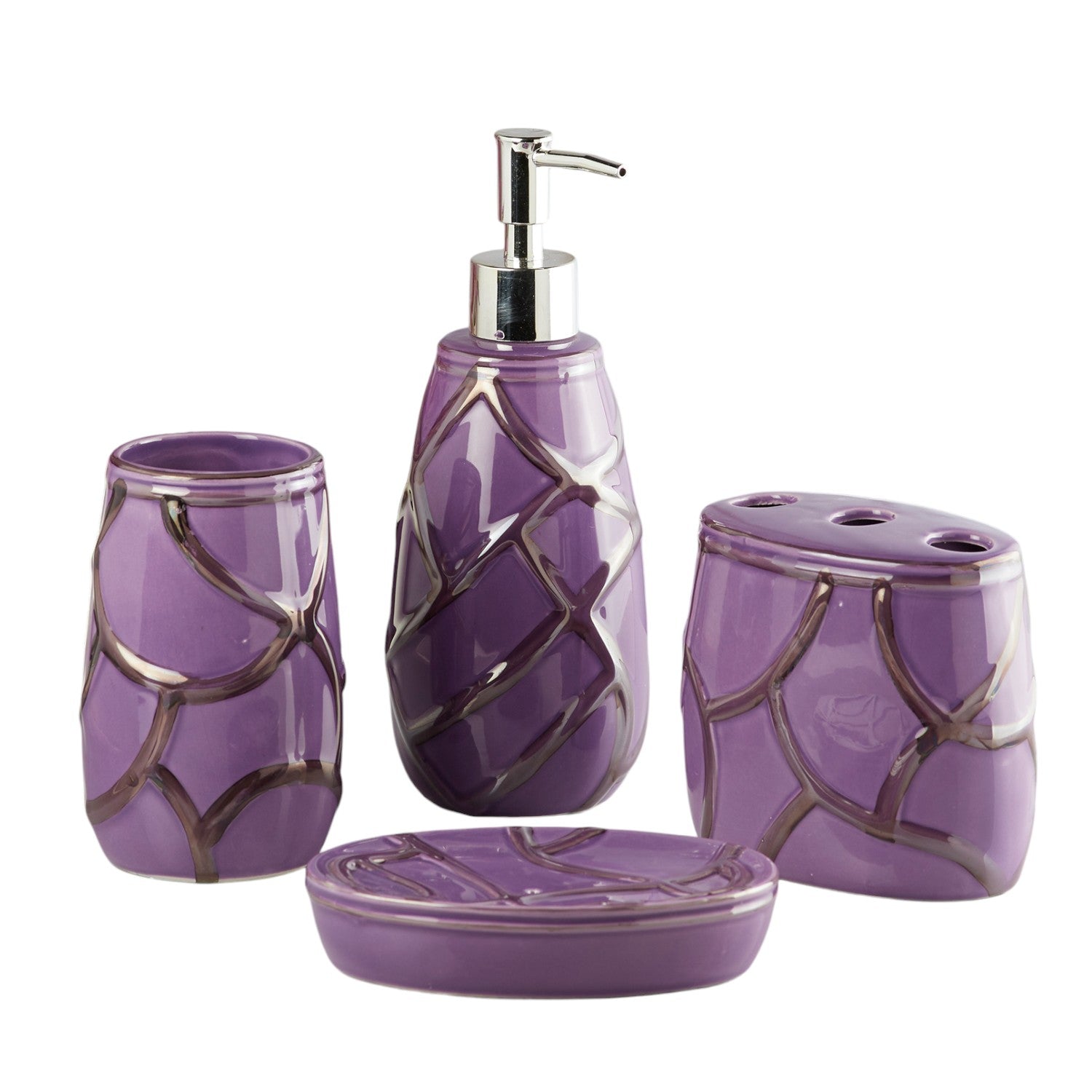 Ceramic Bathroom Accessories Set of 4 with Soap Dispenser (10259)