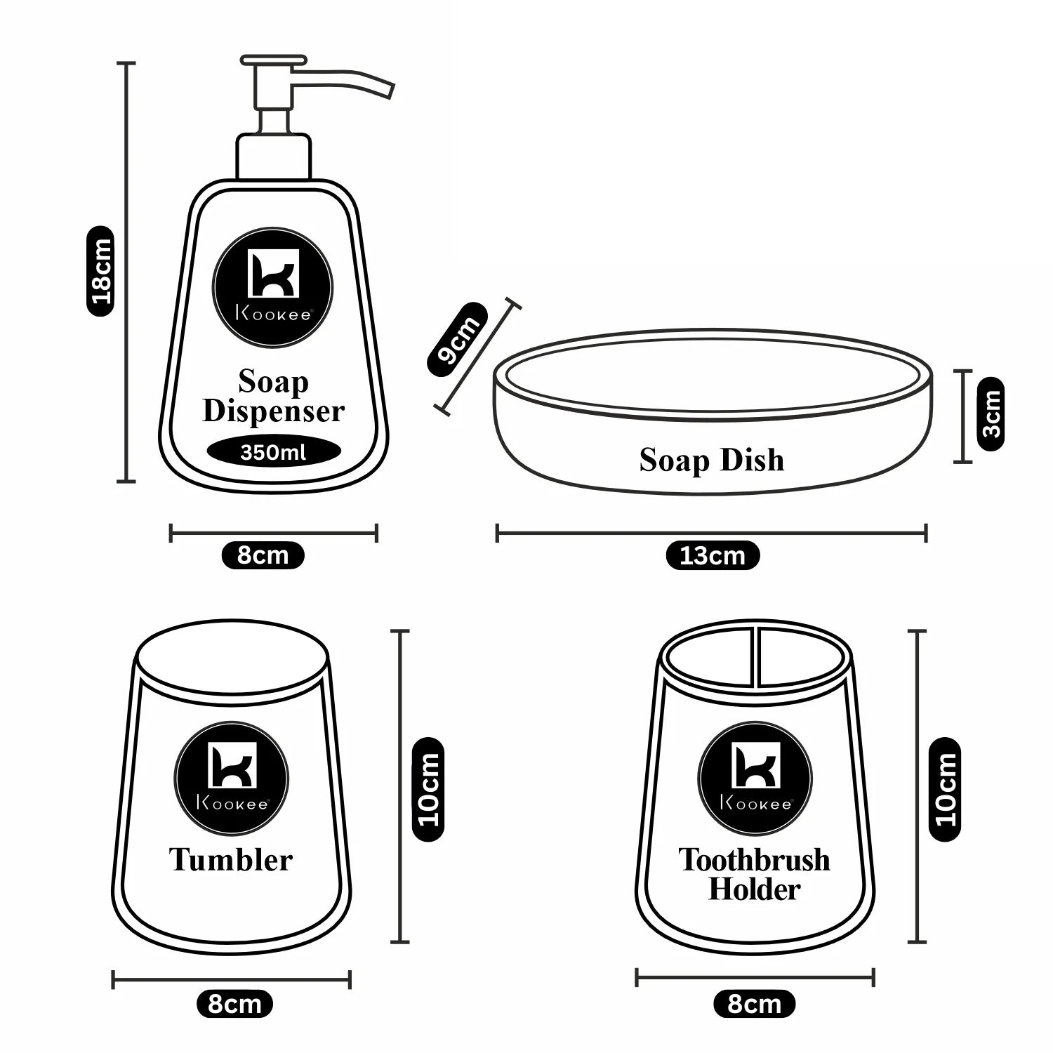 Ceramic Bathroom Accessories Set of 4 with Soap Dispenser (10261)