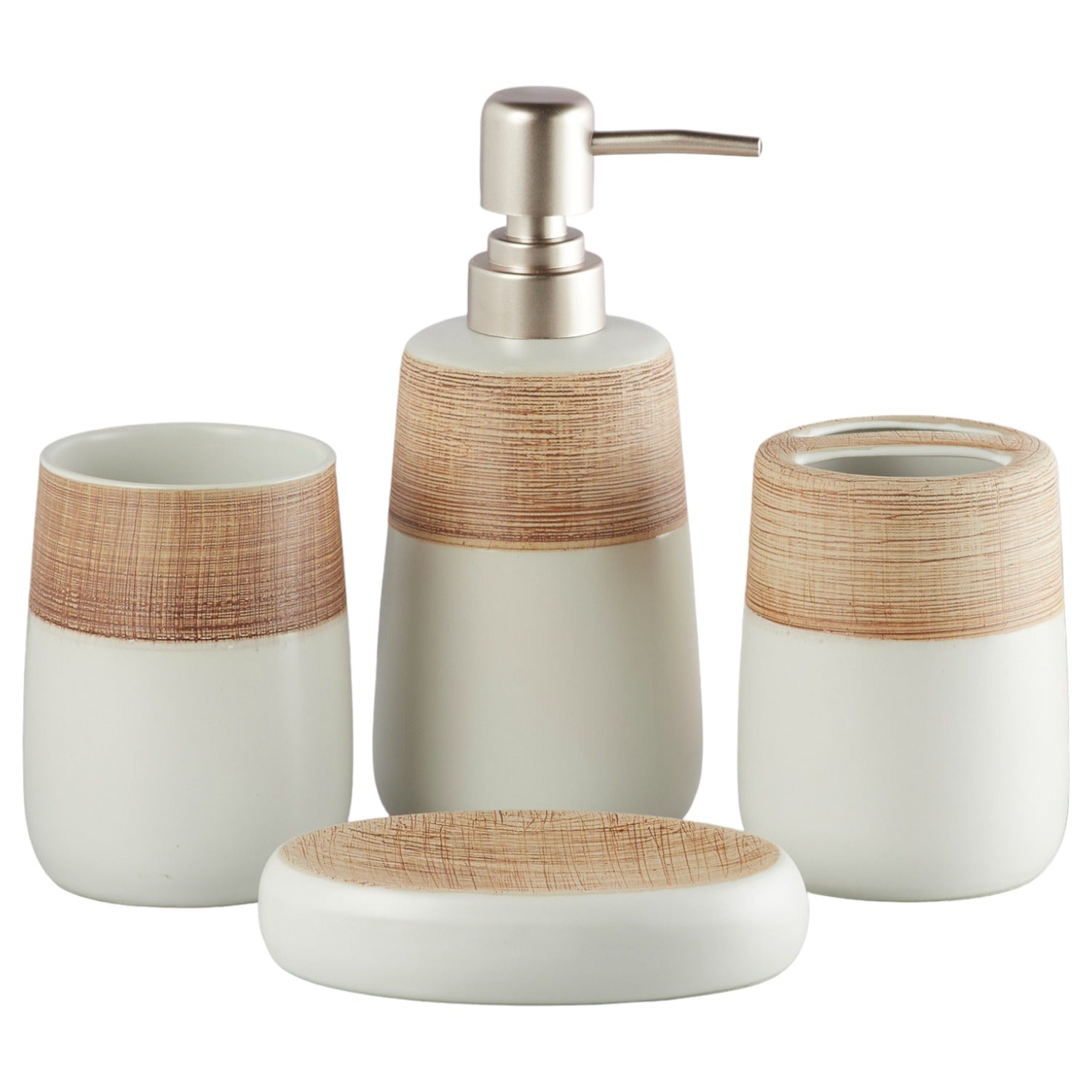 Ceramic Bathroom Accessories Set of 4 with Soap Dispenser (10261)