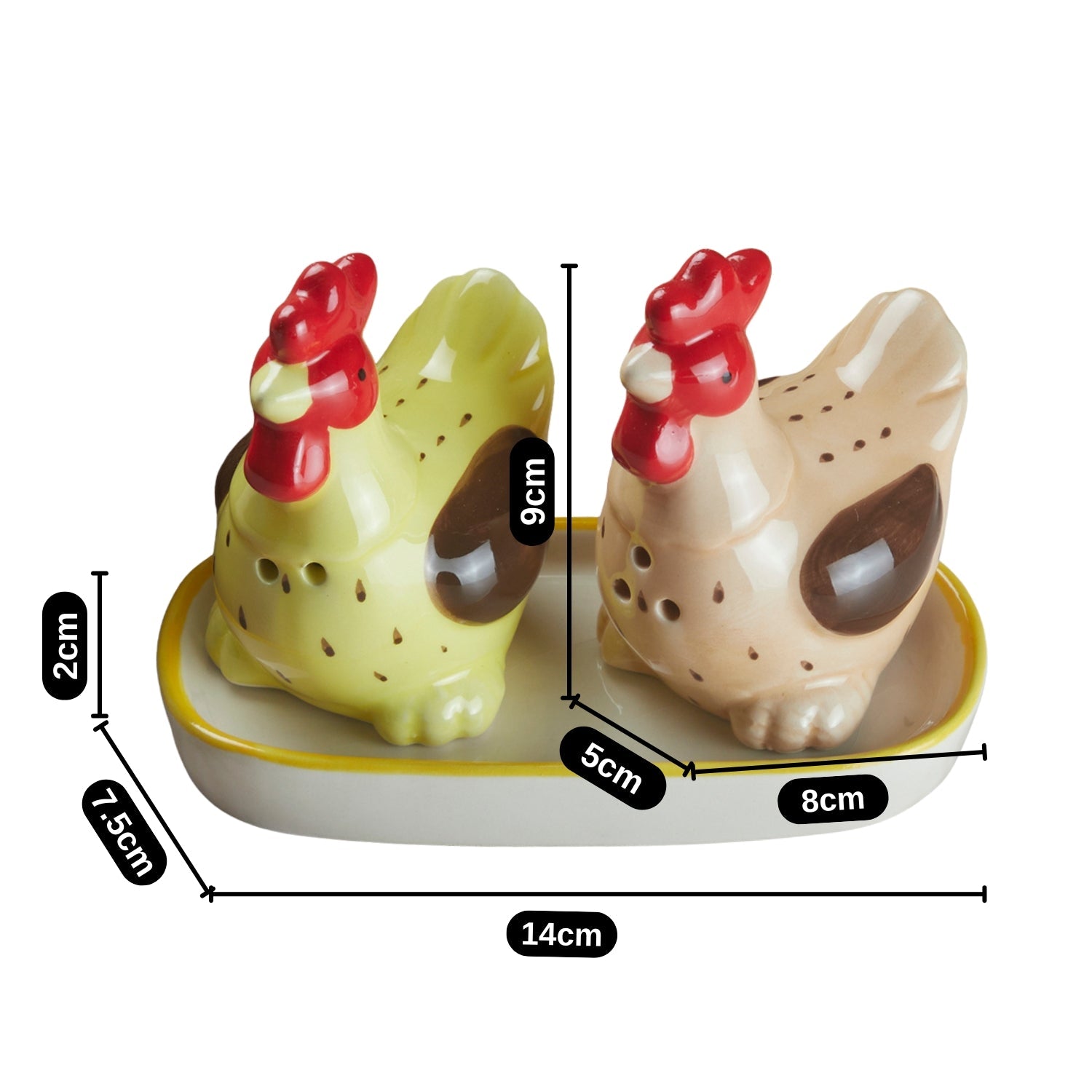 Ceramic Salt and Pepper Set with tray, Hen Design (10282)