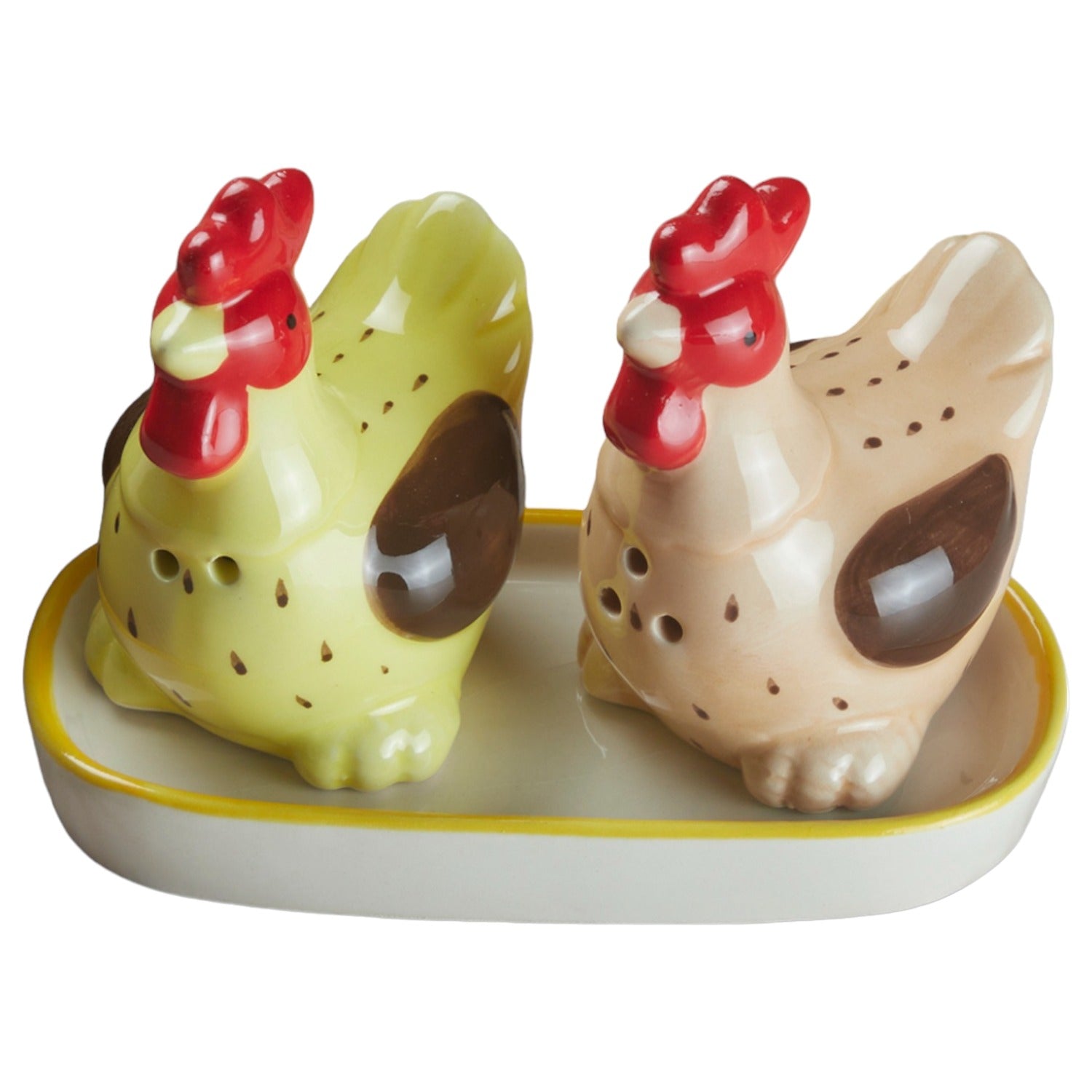 Ceramic Salt and Pepper Set with tray, Hen Design (10282)