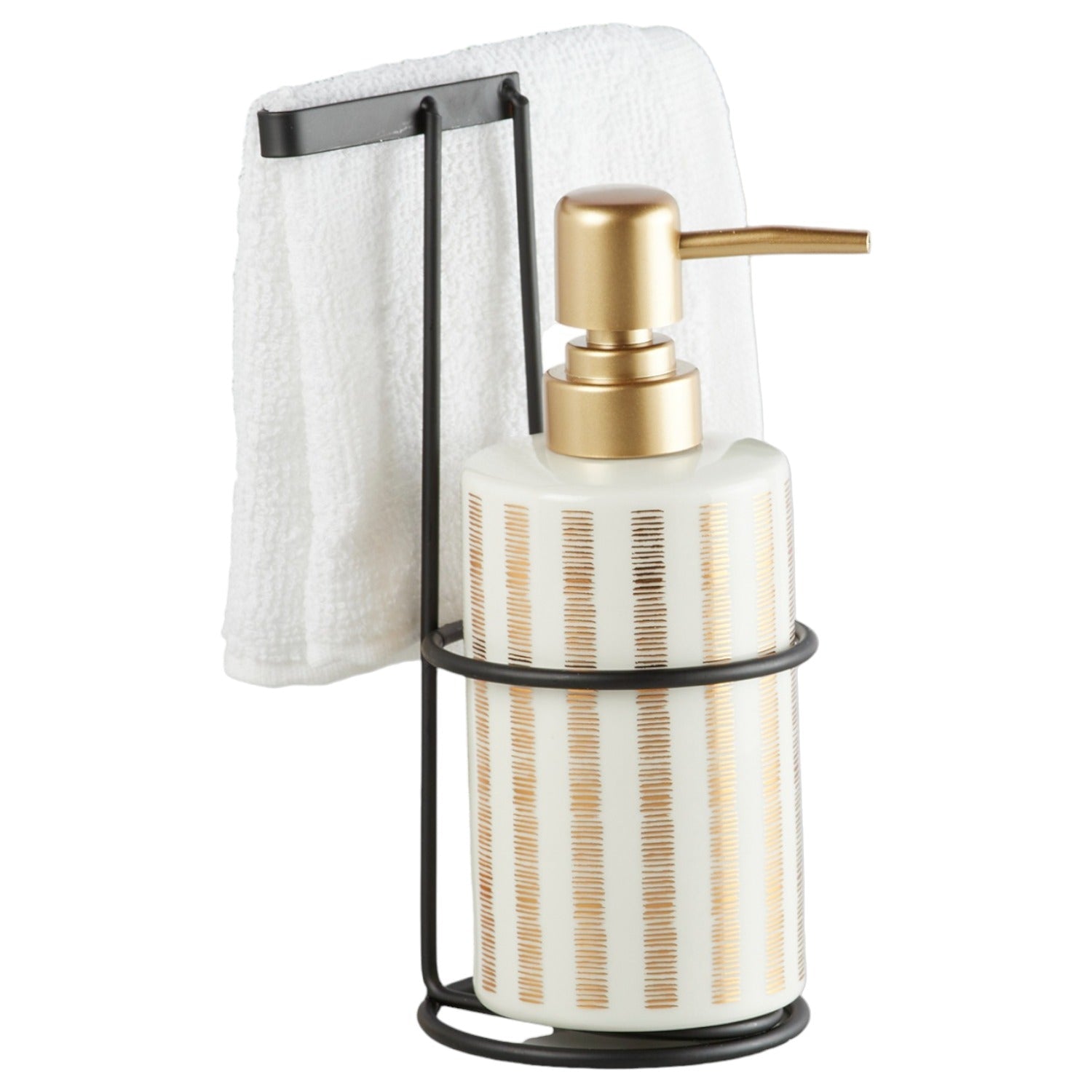 Ceramic Soap Dispenser for handwash for Bathroom, White/Gold, (Set of 1) (10295)