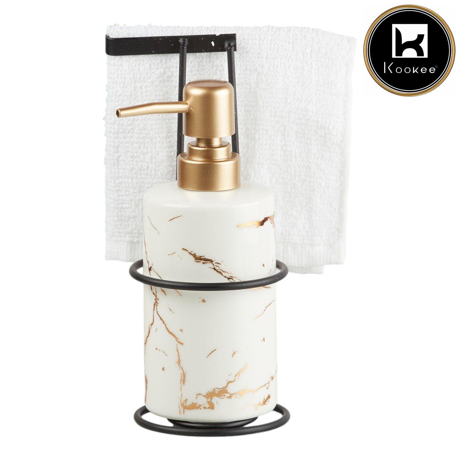 Ceramic Soap Dispenser for handwash for Bathroom, Black/Gold (V-CSD-036)