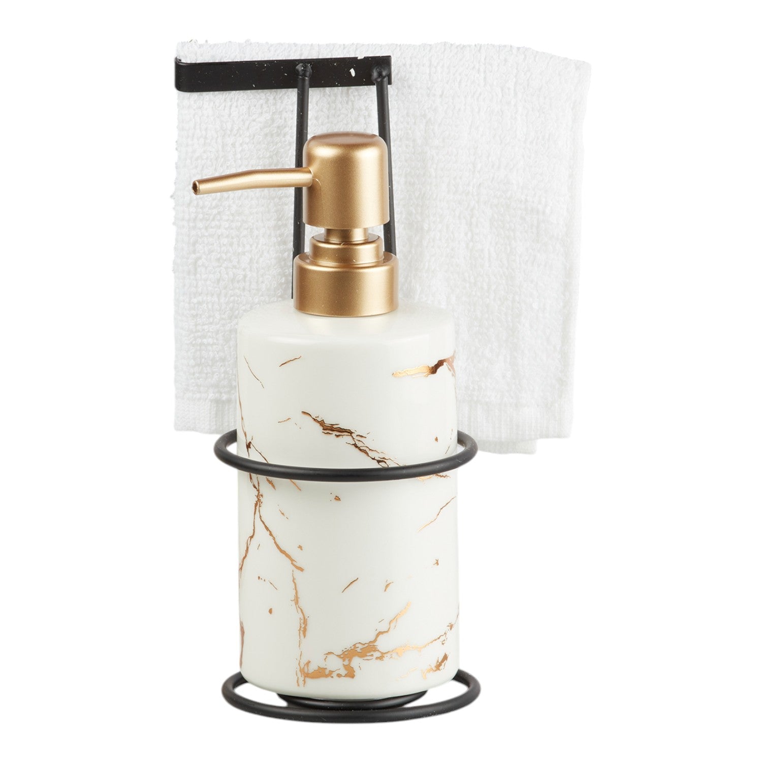 Ceramic Soap Dispenser for handwash for Bathroom, White/Gold, (Set of 1) (10296)