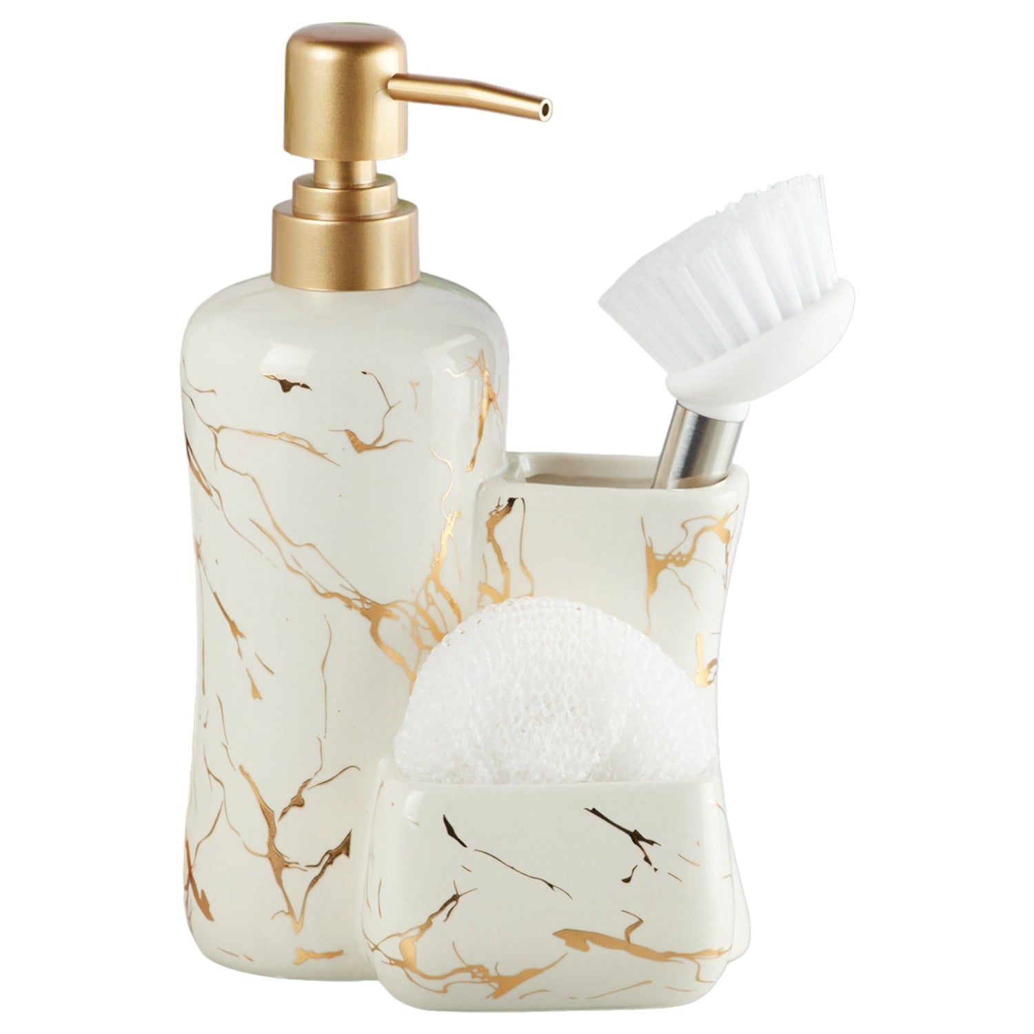 Ceramic Soap Dispenser for handwash for Bathroom, White/Gold, (Set of 1) (10305)