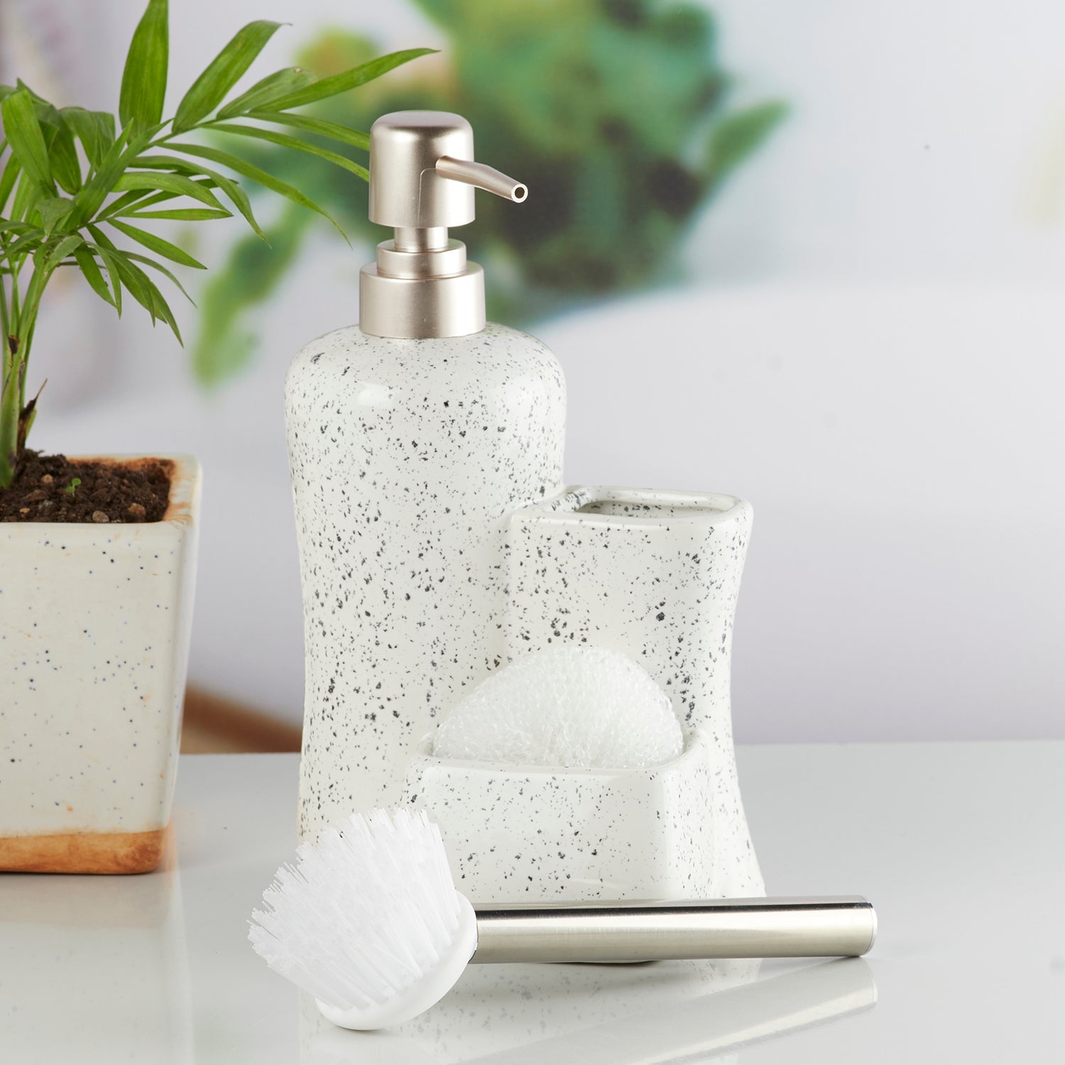 Ceramic Soap Dispenser handwash Pump for Bathroom, Set of 1, White (10306)