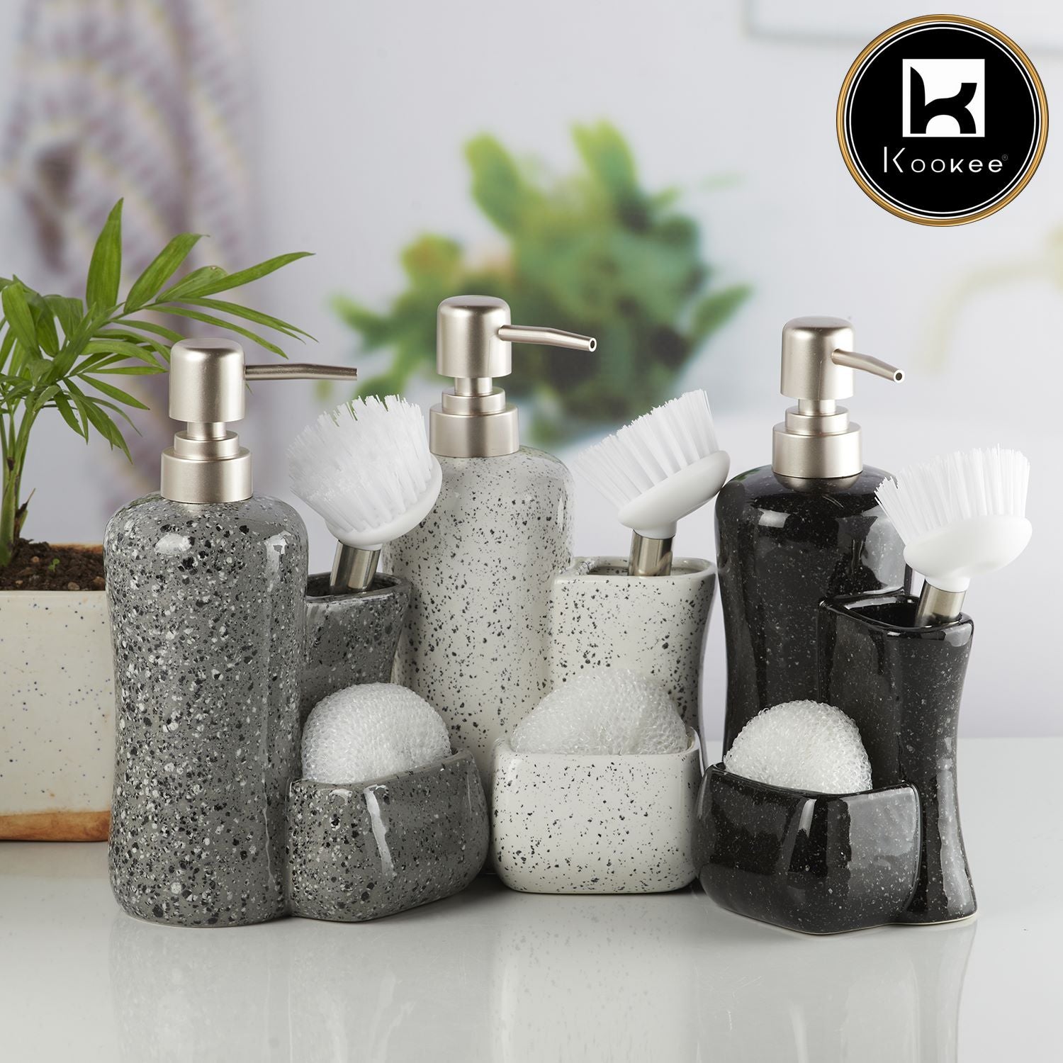 Kookee Ceramic Soap Dispensers, Grey, ART10315