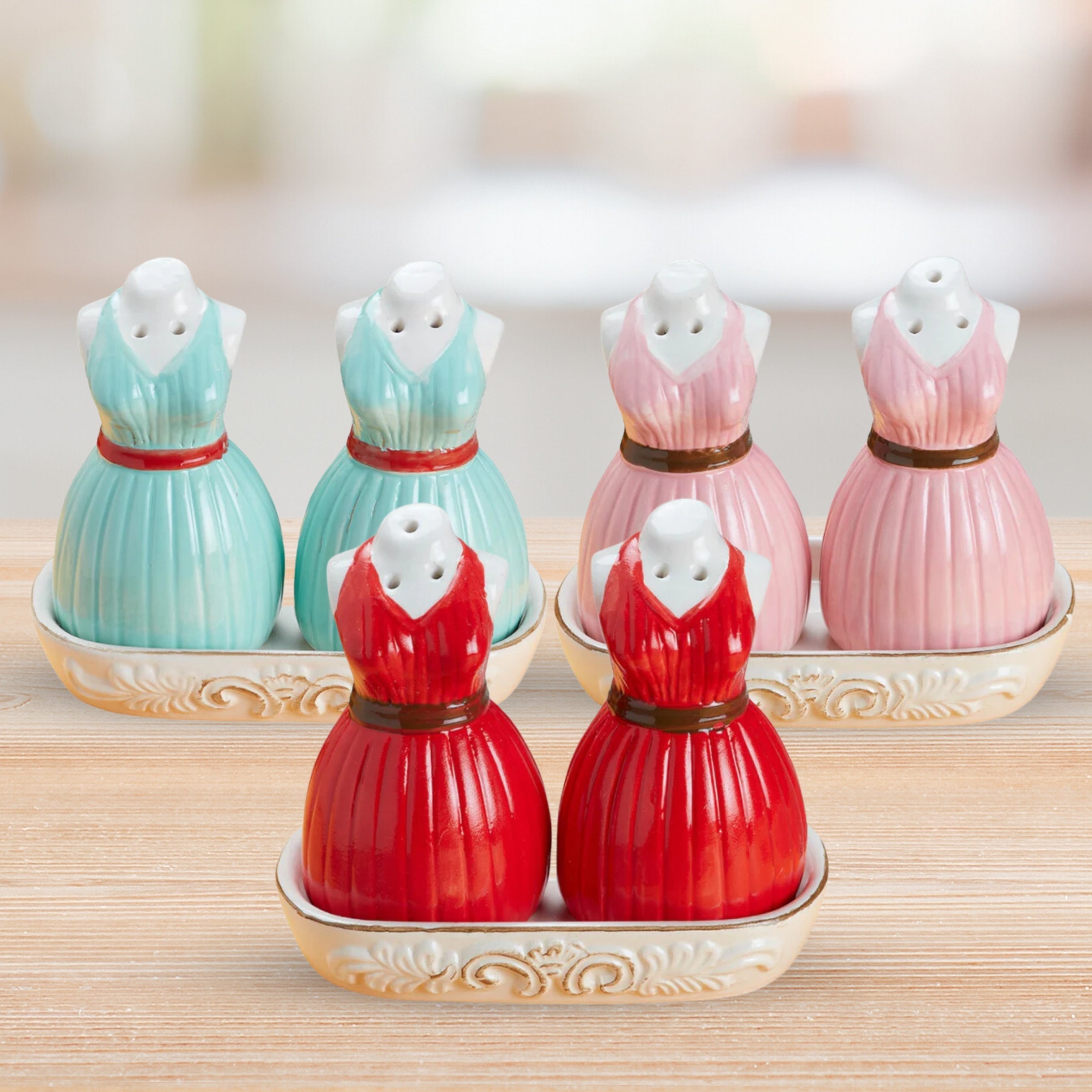 Ceramic Salt Pepper Container Set with tray (9971)