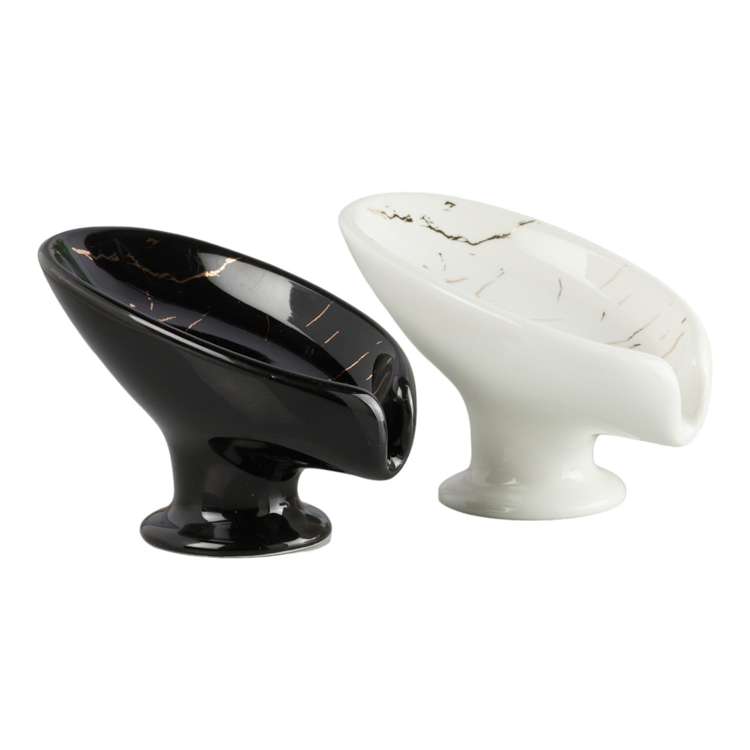 Ceramic Soap Dish Set of 2 Bathroom Accessories for Home, Black & White (10328)