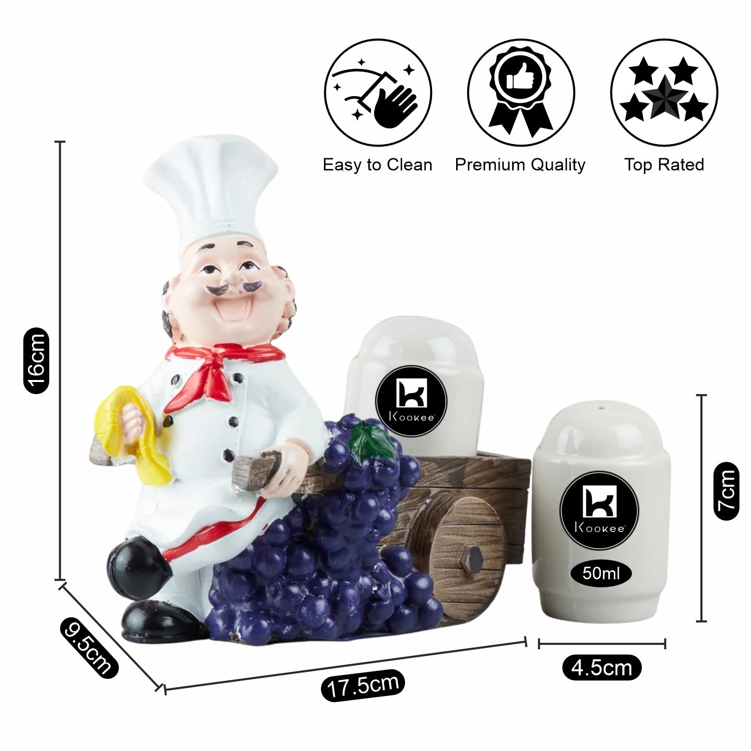 Polyresin Chef Salt and Pepper Shakers Set holder, Set of 2 (10361)