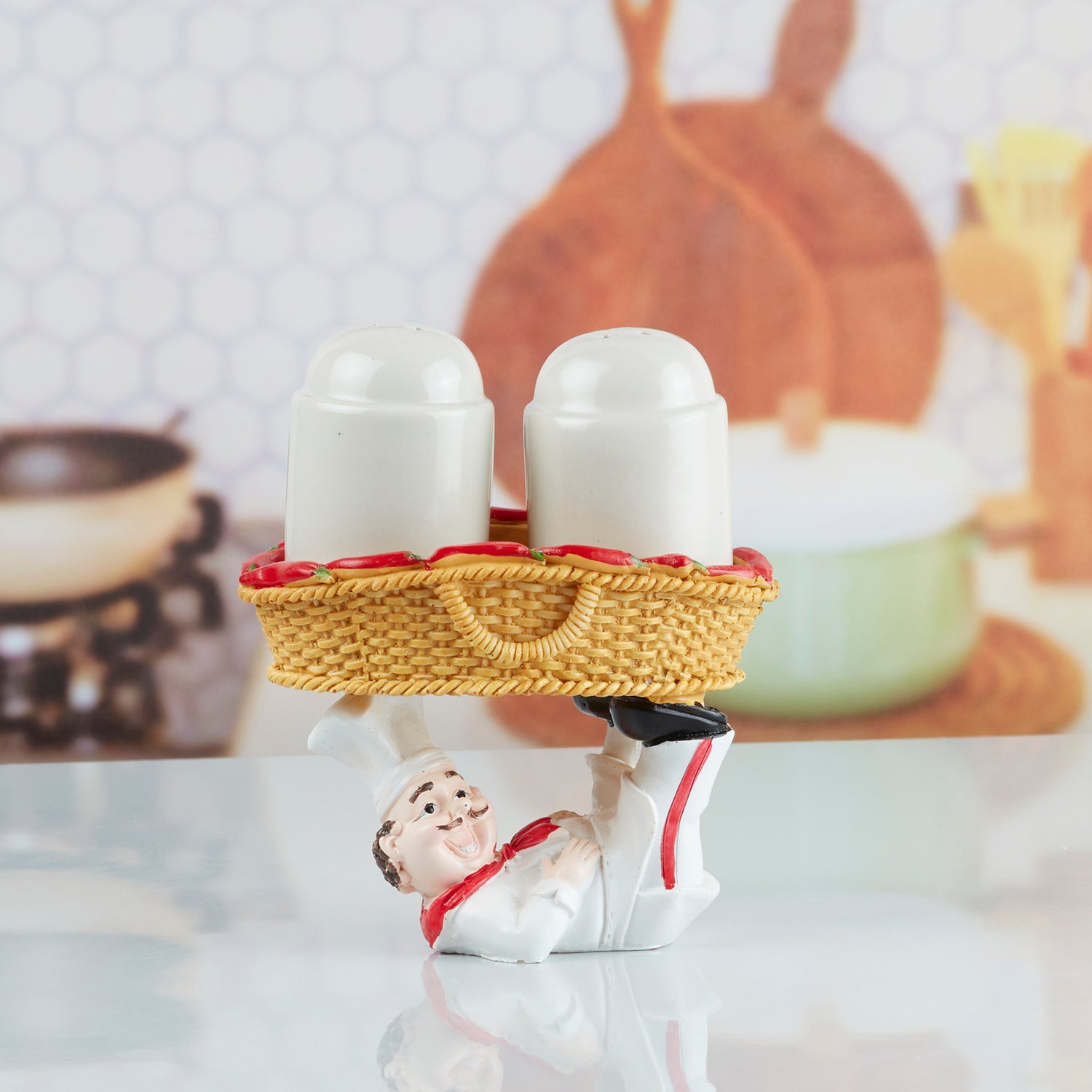 Polyresin Chef Salt and Pepper Shakers Set holder (10343)