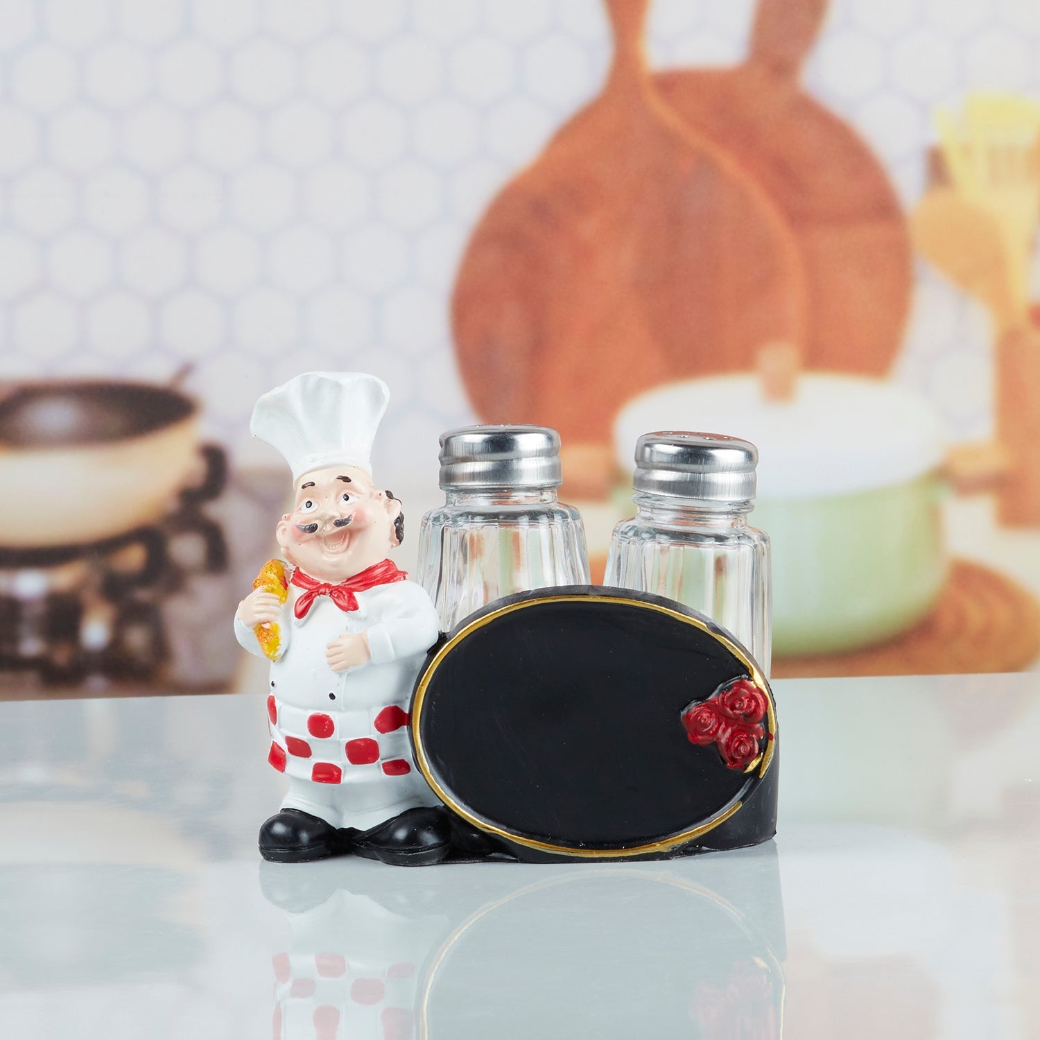 Polyresin Chef Salt and Pepper Shakers Set holder (10347)