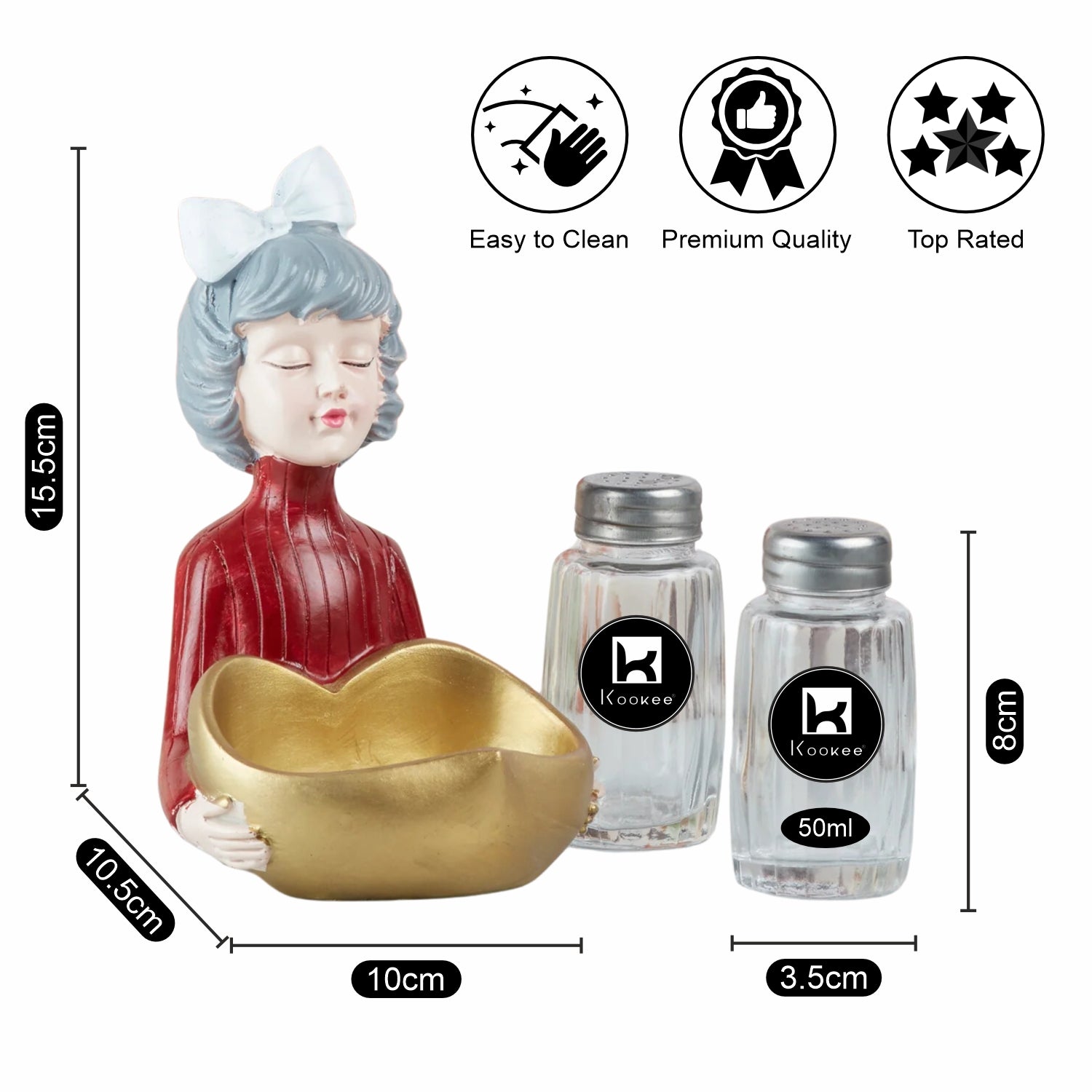 Polyresin Modern Girl Salt and Pepper Shakers Set holder (V-SALT-022-1)