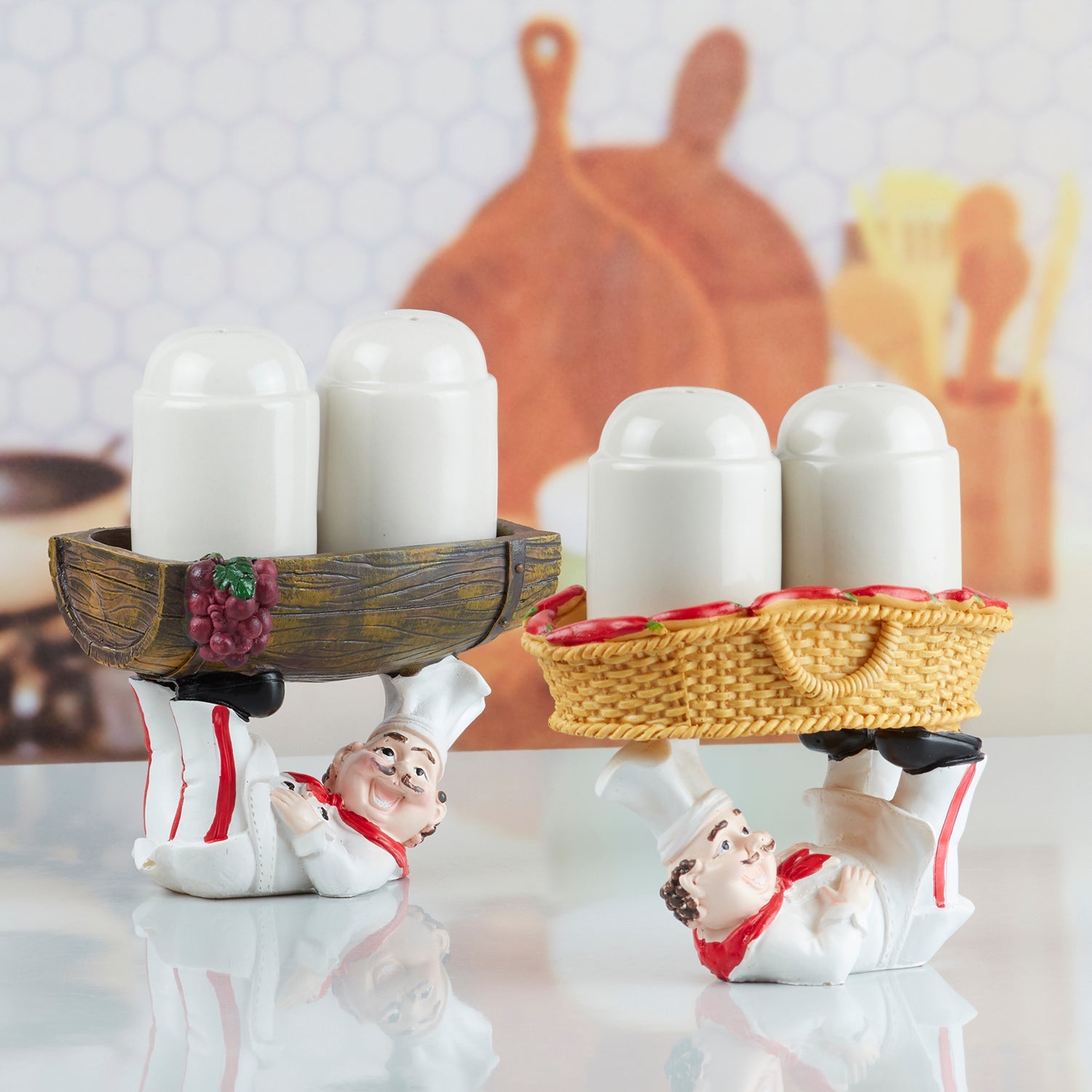Polyresin Chef Salt and Pepper Shakers Set holder (10343)