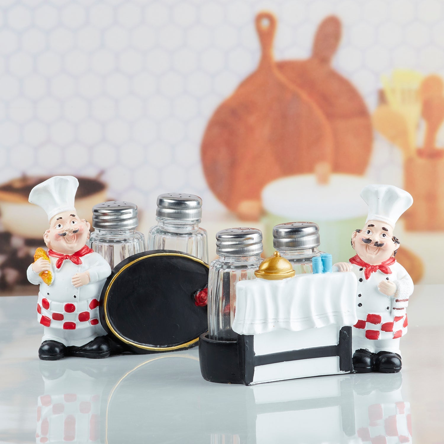 Polyresin Chef Salt and Pepper Shakers Set holder (10347)