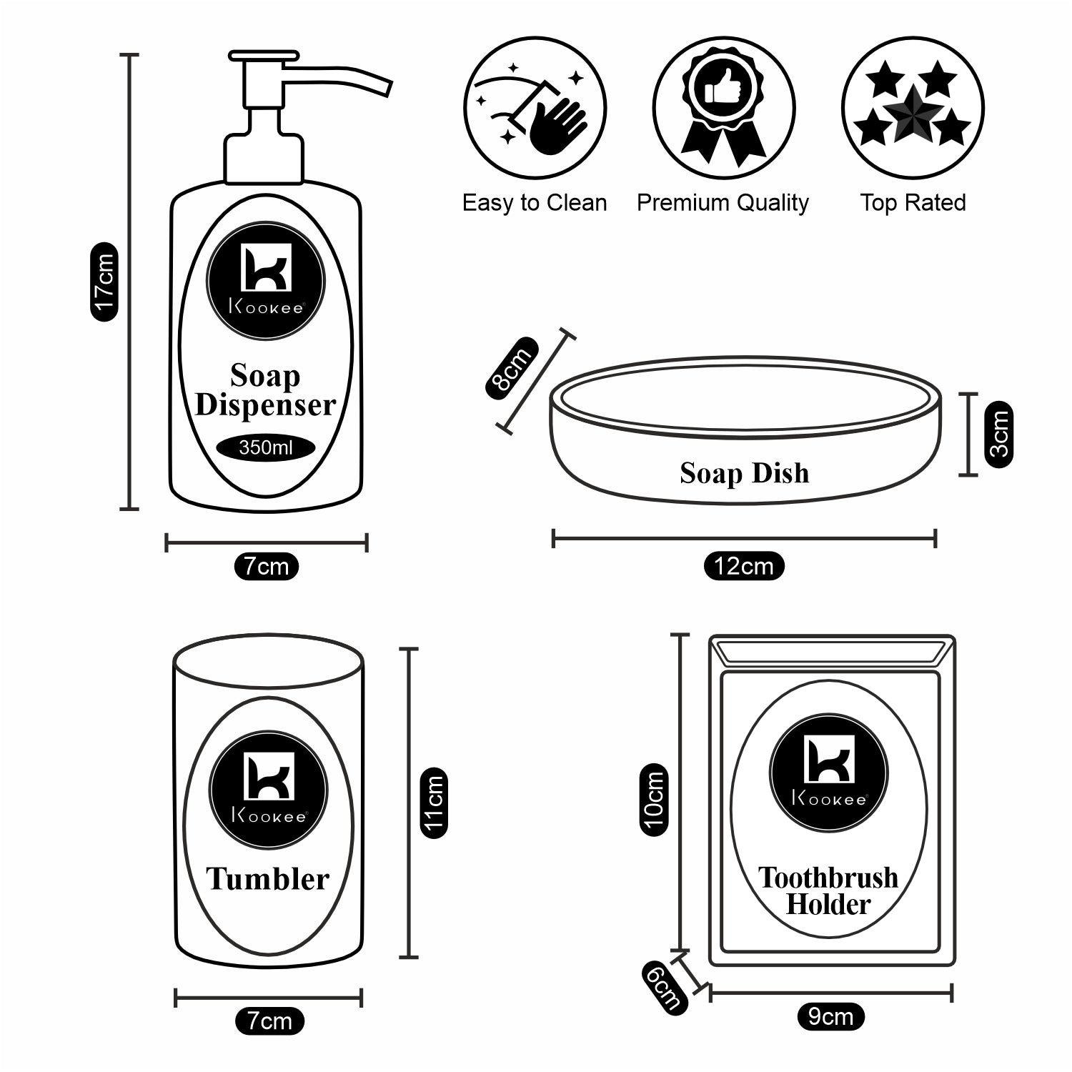 Kookee Ceramic Bathroom Sets, Gold, ART10370