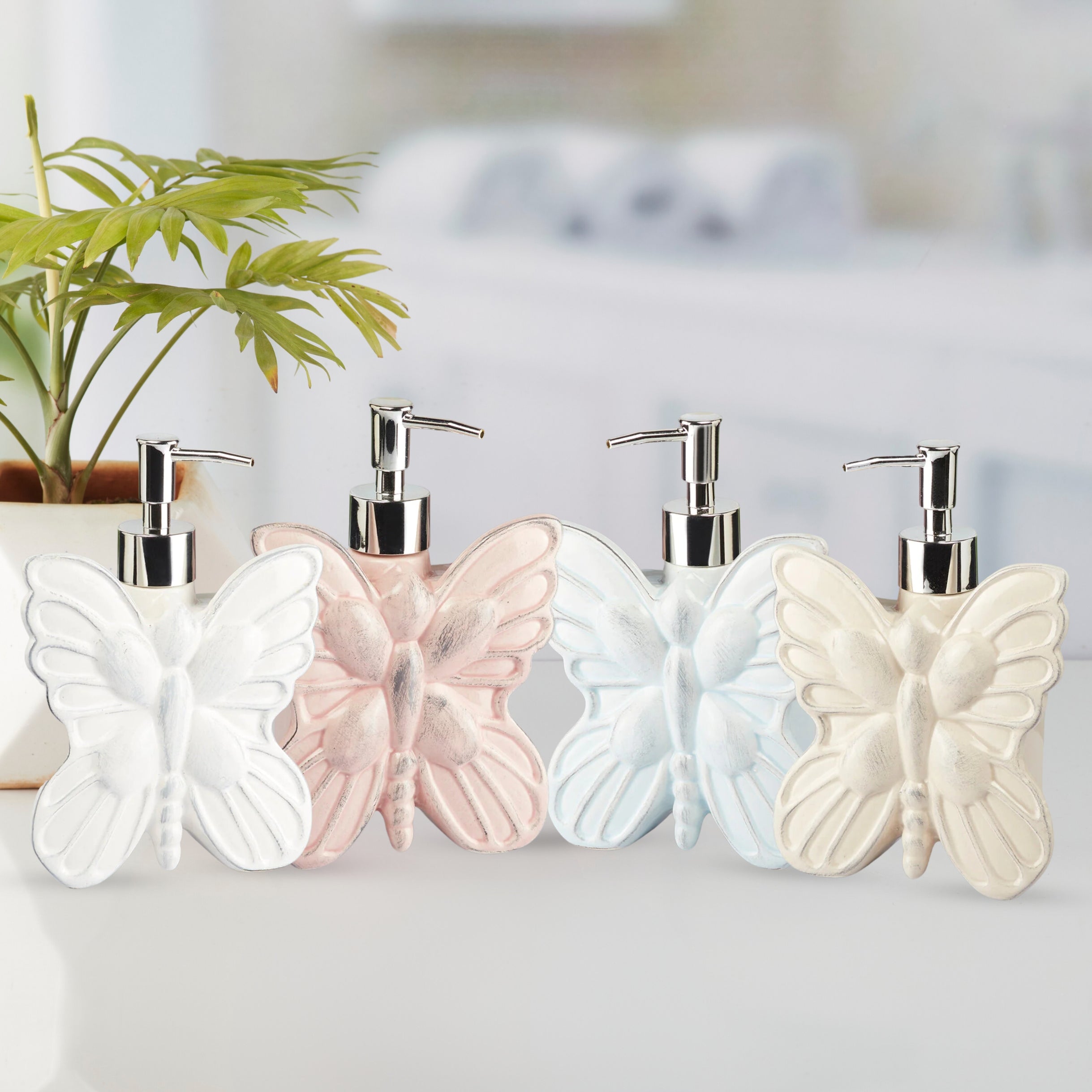 Kookee Ceramic Soap Dispenser for handwash for Bathroom, Multicolor, (Set of 4) (10371)